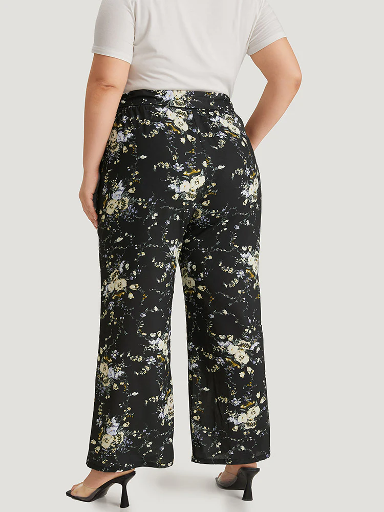 Floral Print Pocket Belted Pants - Image 2