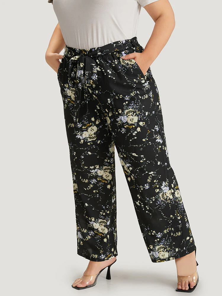 Floral Print Pocket Belted Pants - Image 3