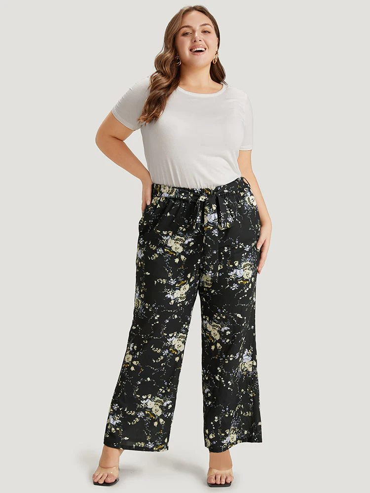 Floral Print Pocket Belted Pants - Image 4