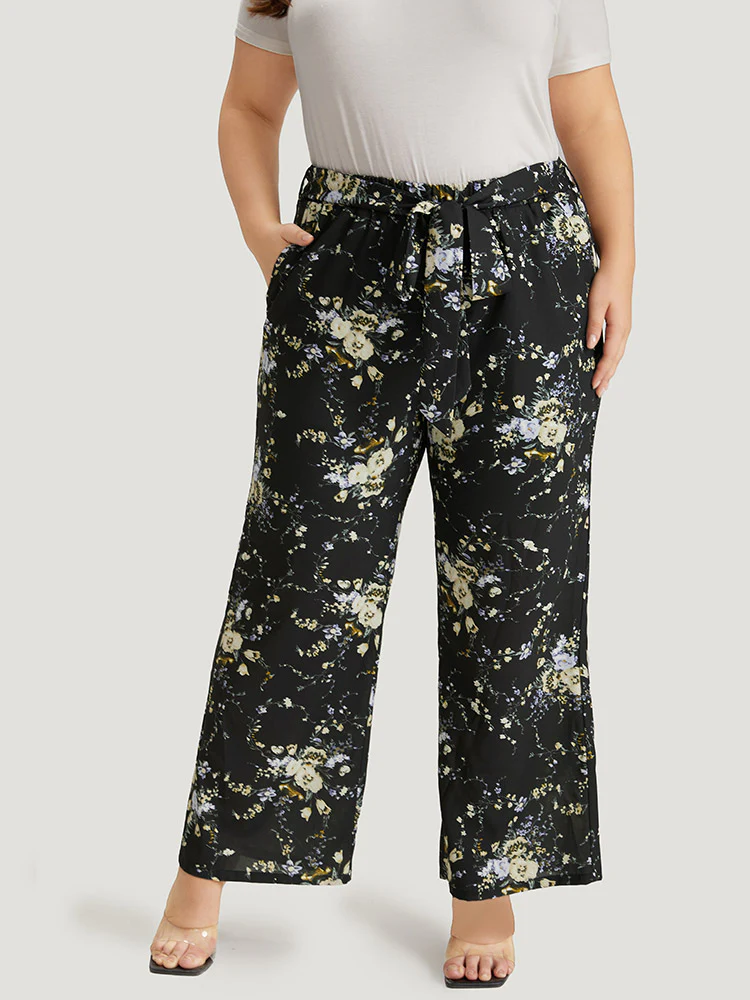 Floral Print Pocket Belted Pants - Image 5