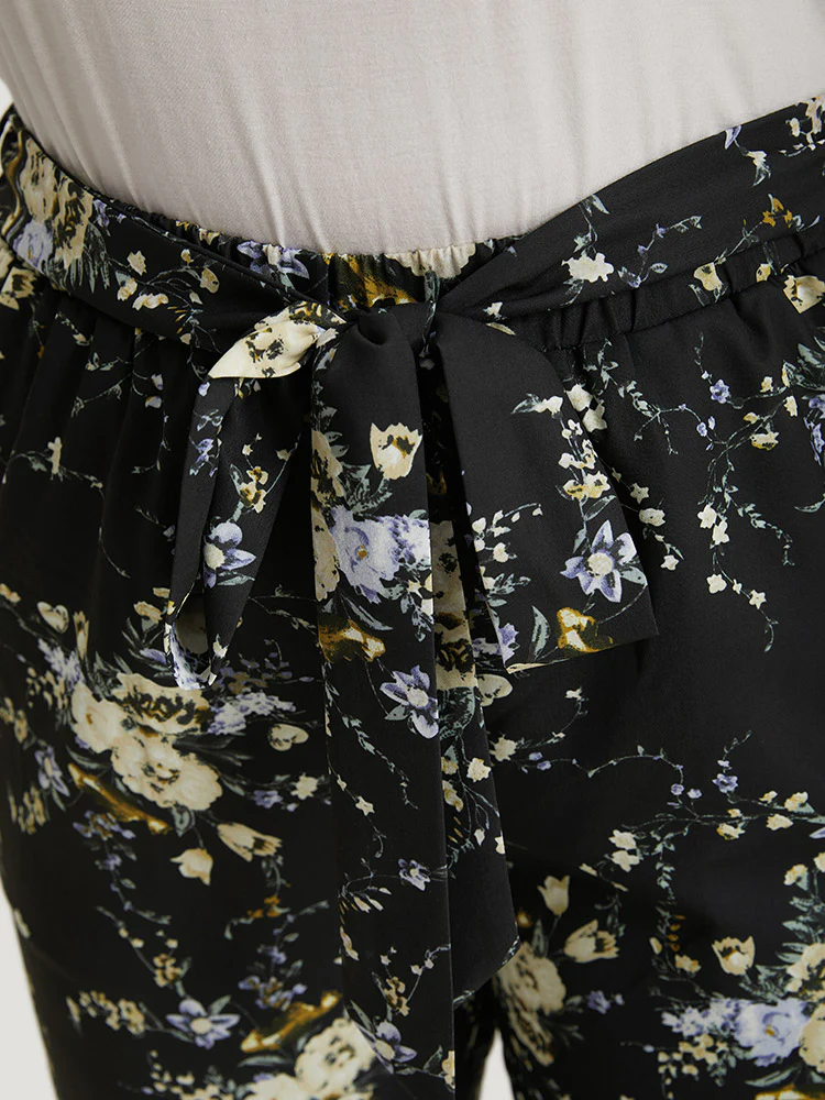 Floral Print Pocket Belted Pants - Image 6