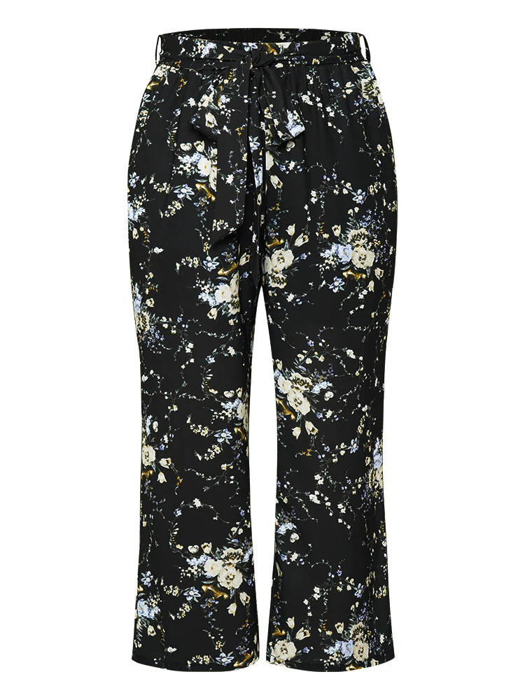 Floral Print Pocket Belted Pants - Image 8