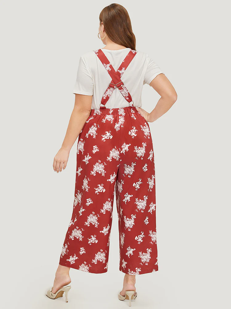 Floral Print Pocket Crossover Back Overall Jumpsuit - Image 2