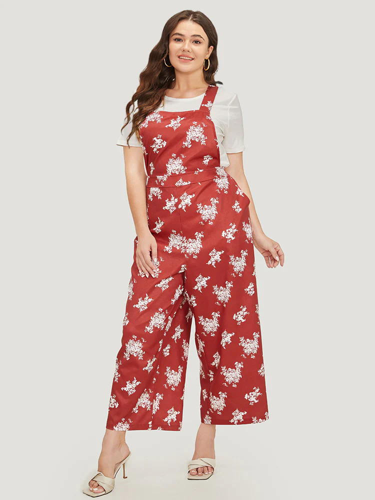 Floral Print Pocket Crossover Back Overall Jumpsuit - Image 5