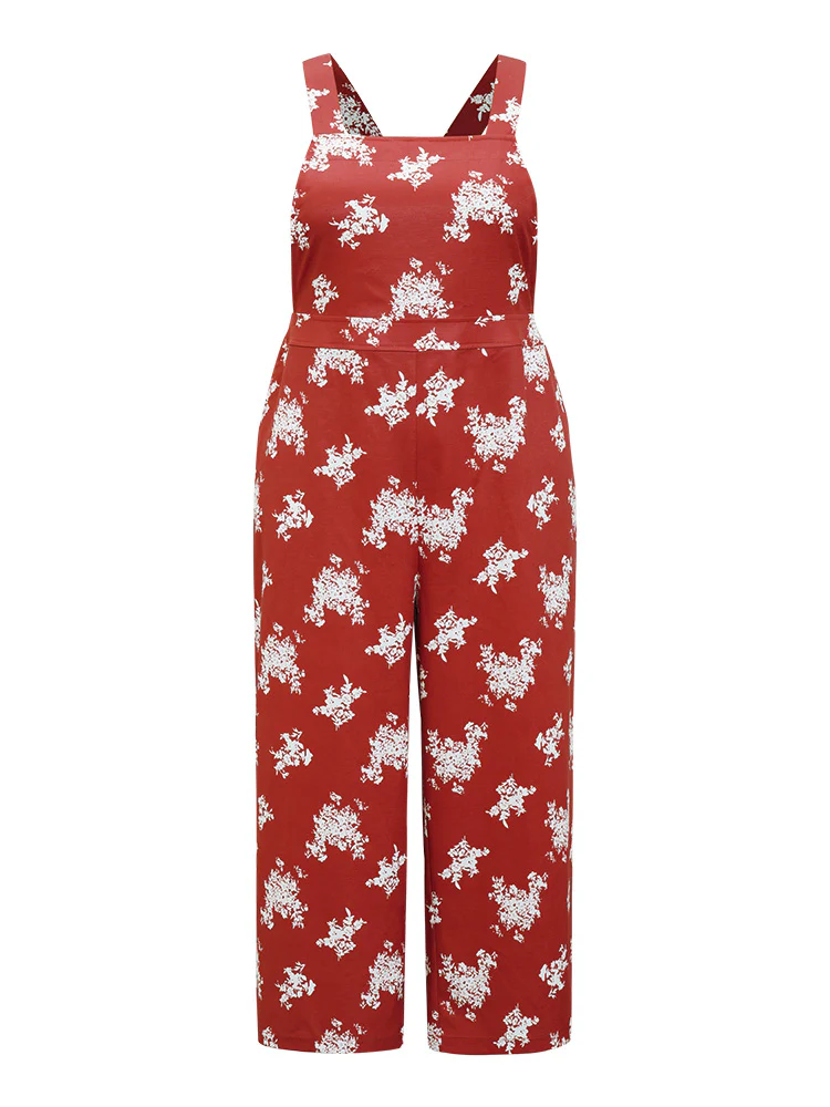 Floral Print Pocket Crossover Back Overall Jumpsuit - Image 9