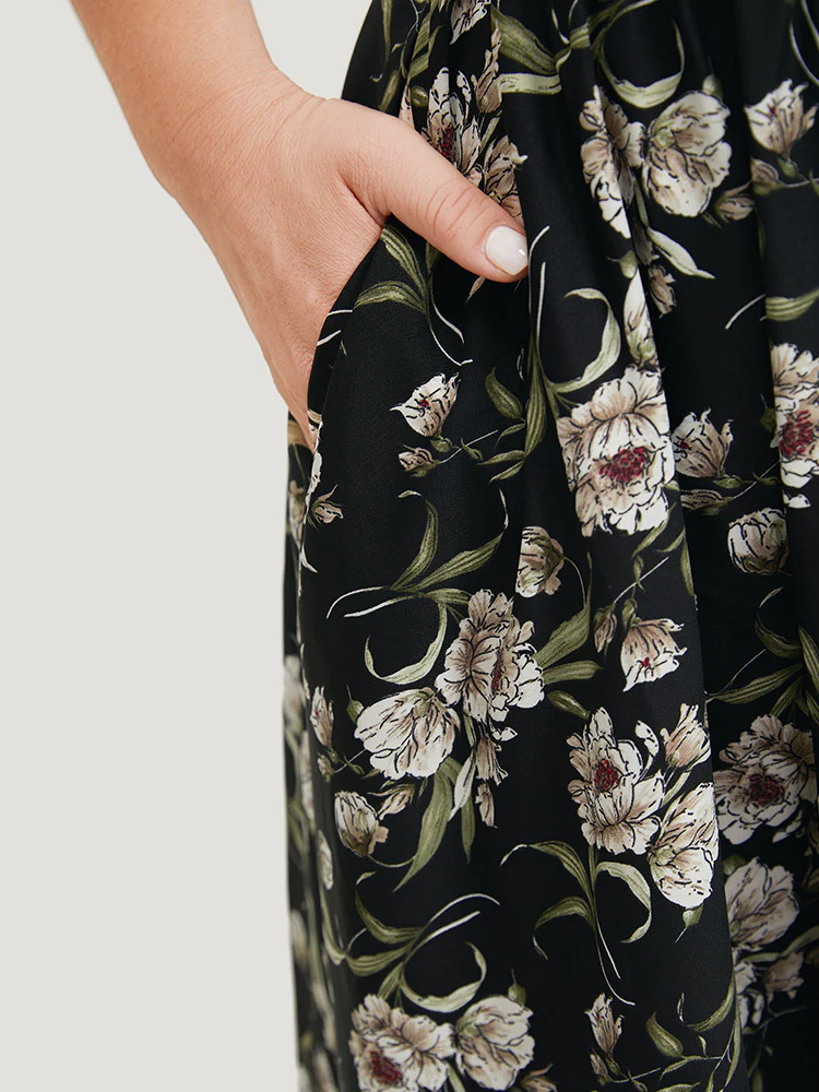 Floral Print Pocket Elastic Waist Hanky Hem Skirt - Image 10