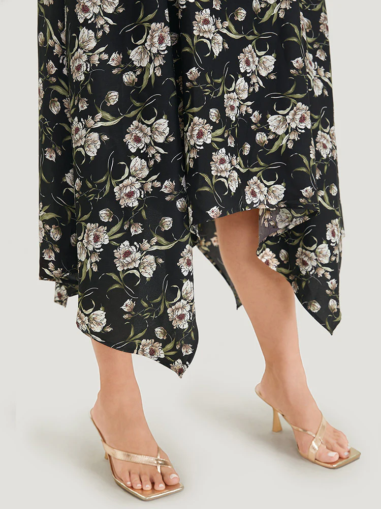 Floral Print Pocket Elastic Waist Hanky Hem Skirt - Image 9