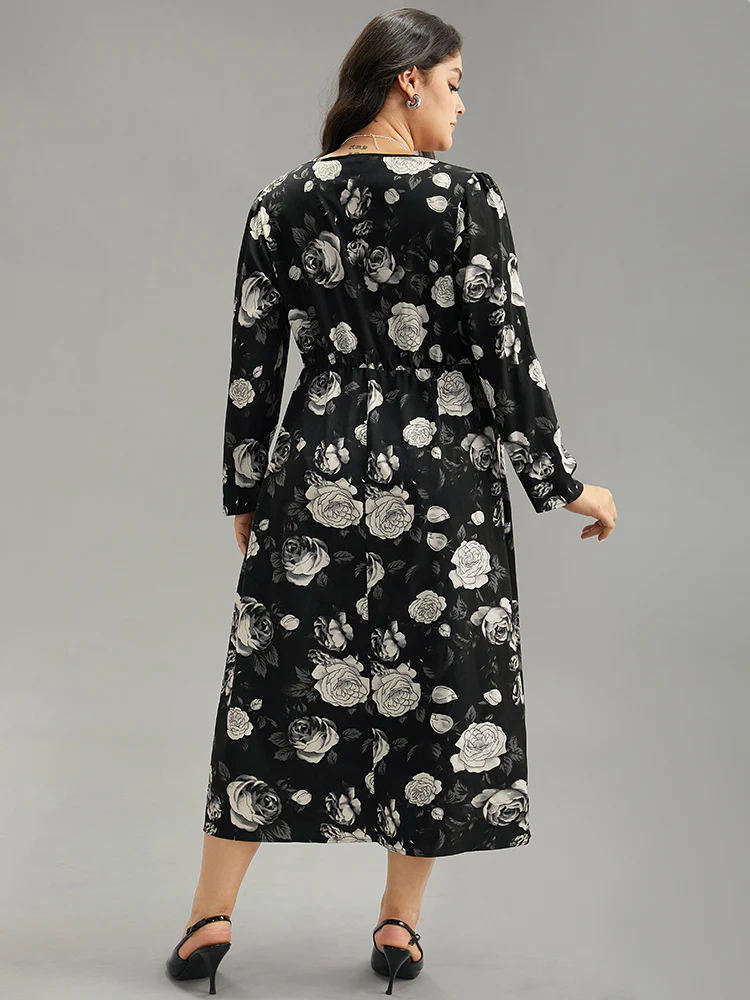 Floral Print Pocket Elastic Waist Wrap Dress - Image 6