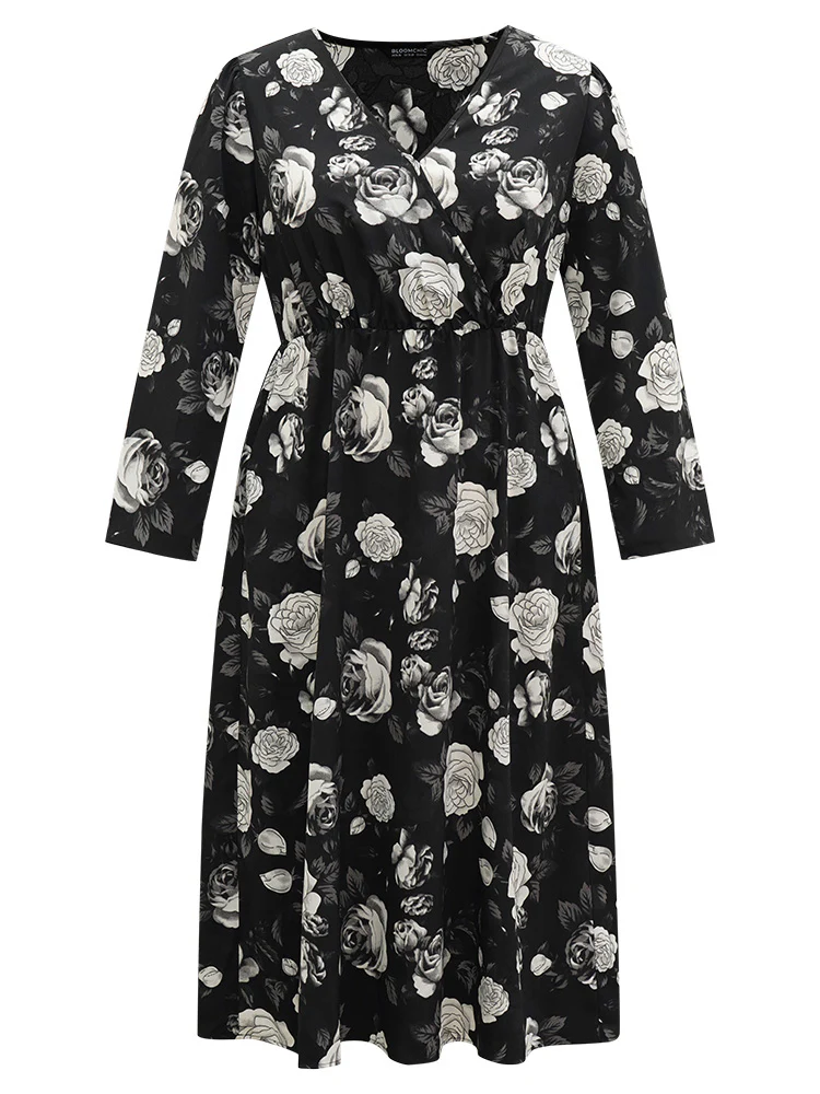 Floral Print Pocket Elastic Waist Wrap Dress - Image 9