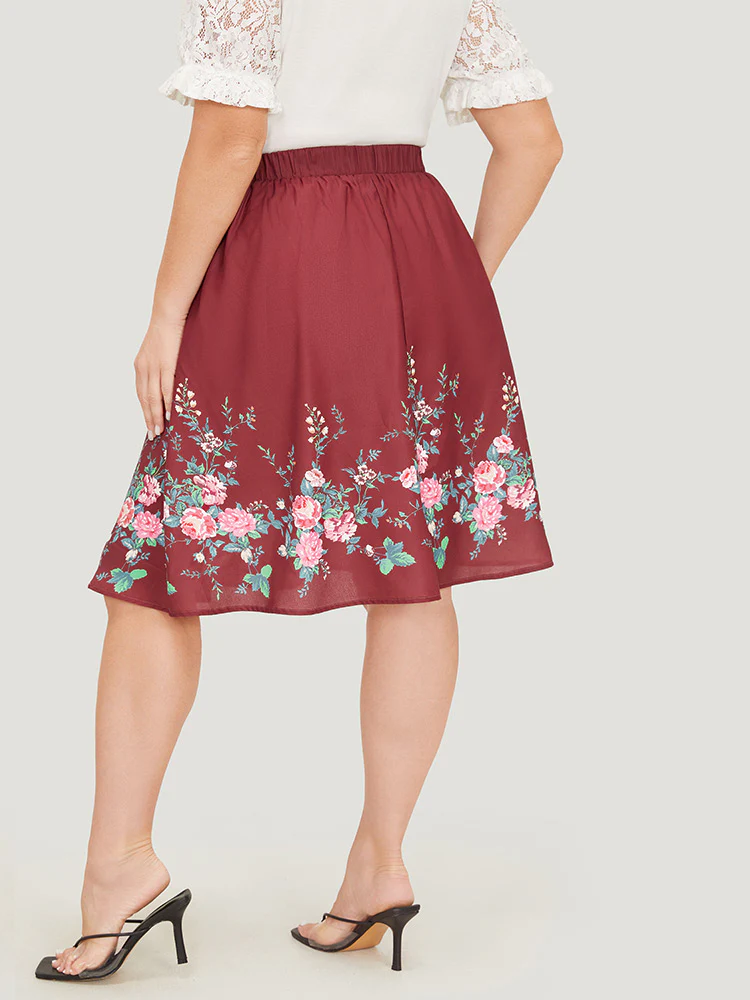 Floral Print Pocket Flutter Hem Skirt - Image 2