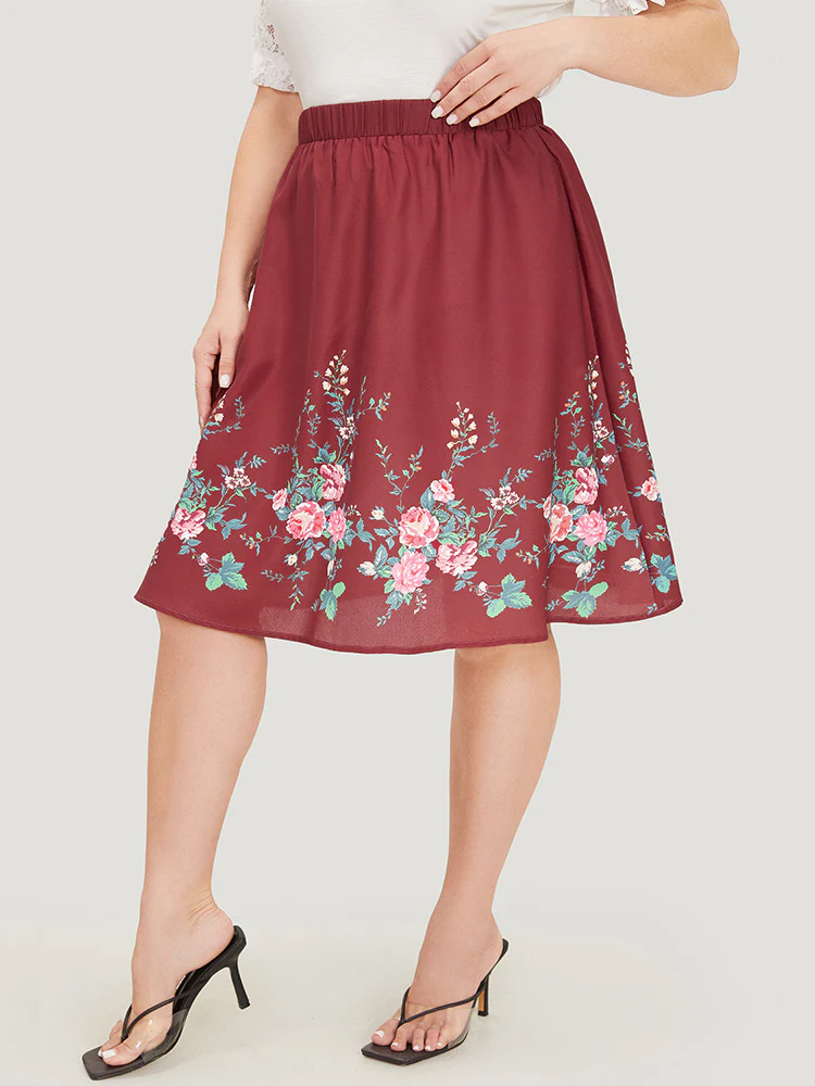 Floral Print Pocket Flutter Hem Skirt - Image 3