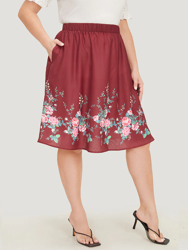 Floral Print Pocket Flutter Hem Skirt - Image 5
