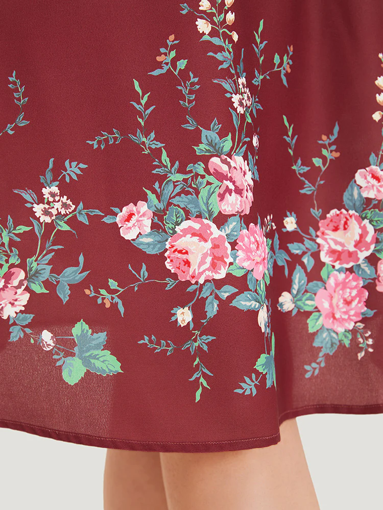Floral Print Pocket Flutter Hem Skirt - Image 7