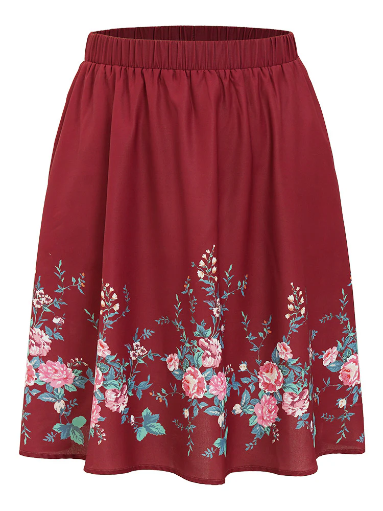 Floral Print Pocket Flutter Hem Skirt - Image 9