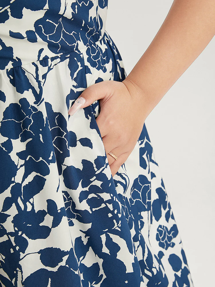 Floral Print Pocket Puff Sleeve Ruched Pocket Ruffle Hem Dress - Image 10