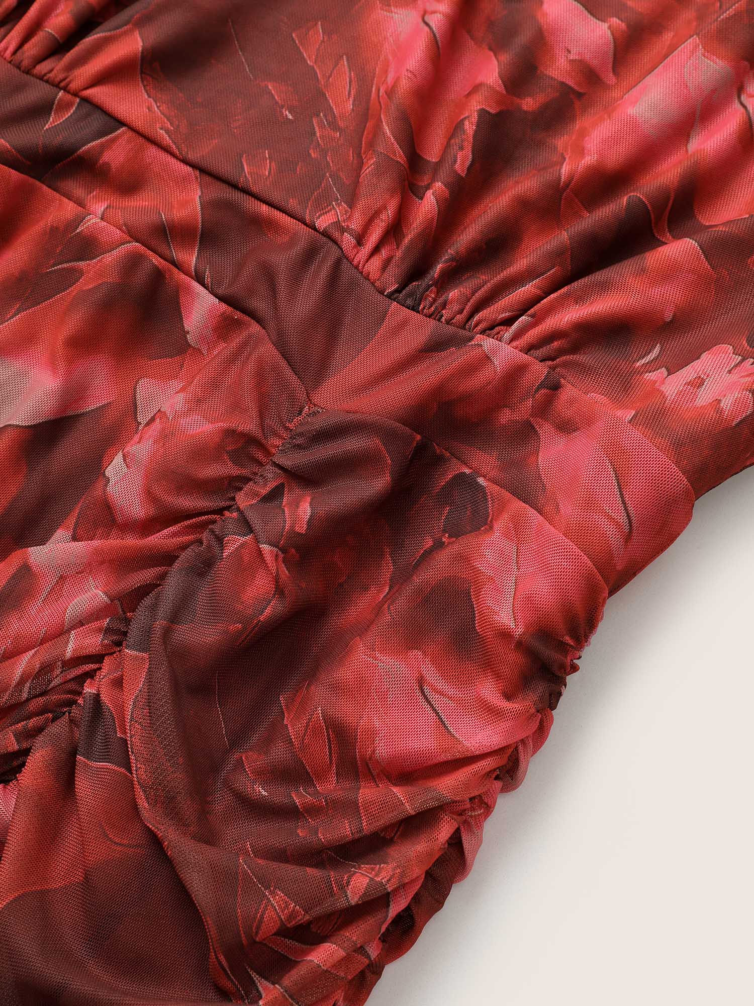 Floral Print Pocket Ruched Hem Dress - Image 5
