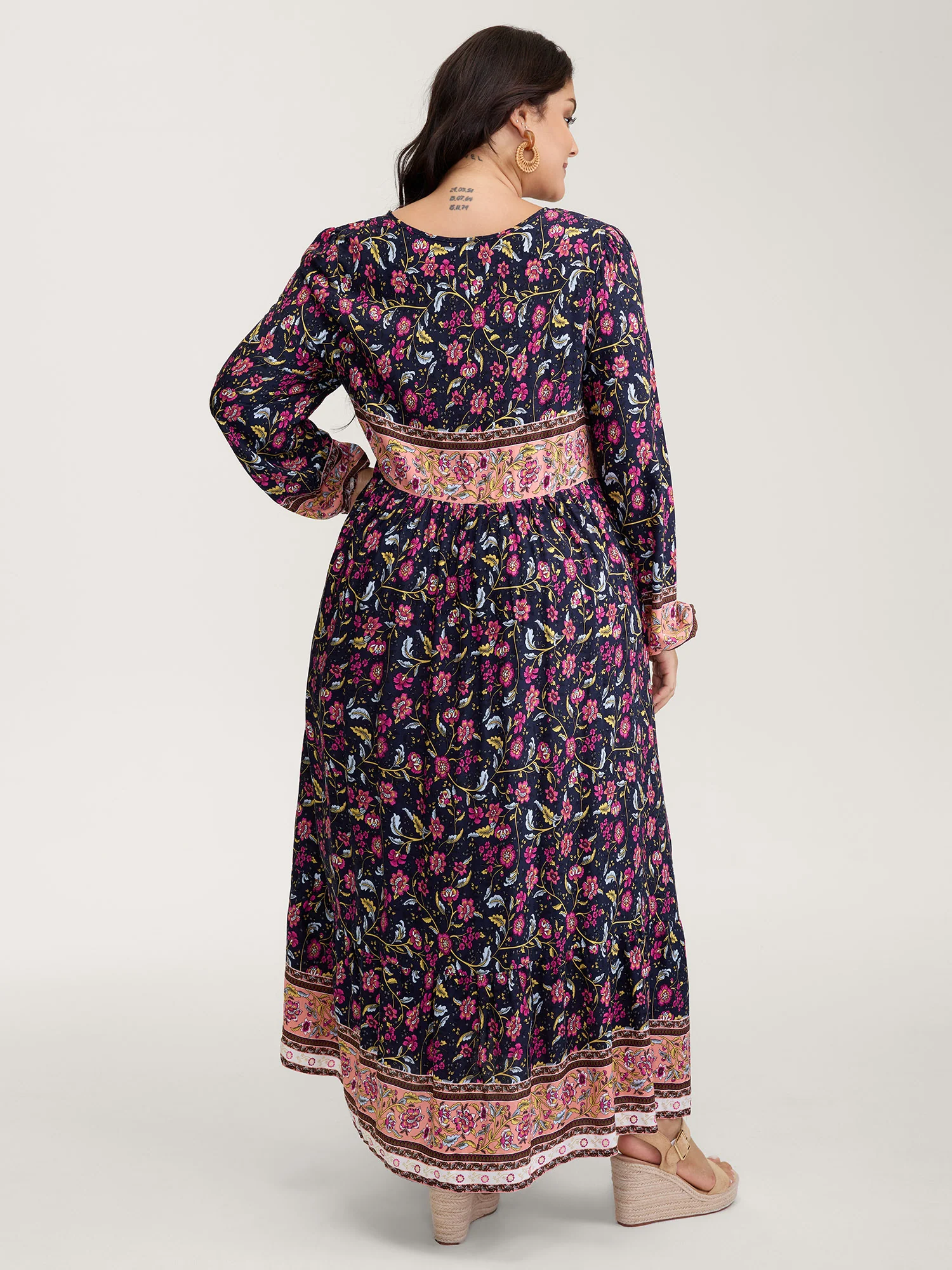 Floral Print Pockets Adjustable Neckline Maxi Dress - Image 4