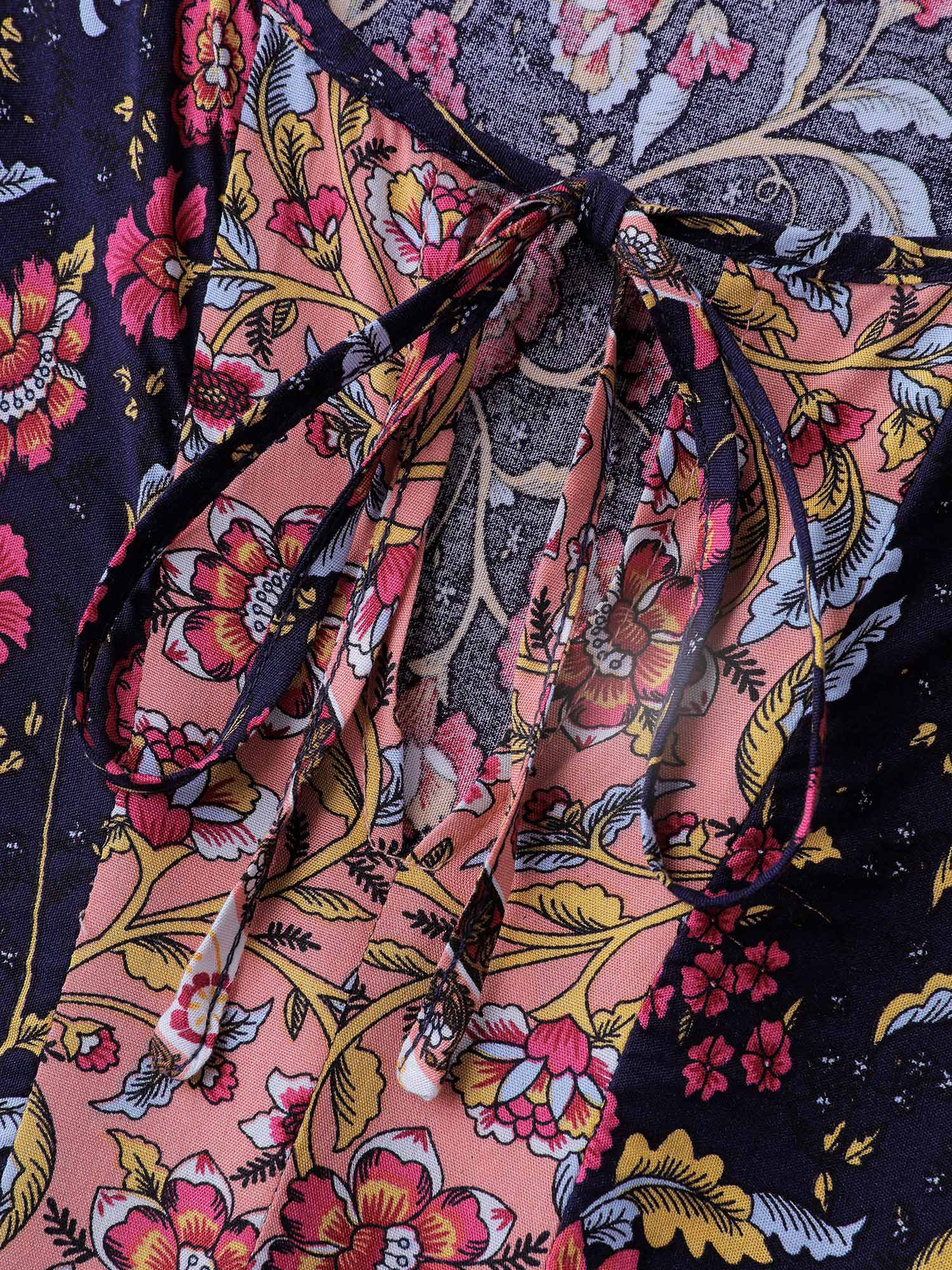 Floral Print Pockets Adjustable Neckline Maxi Dress - Image 5