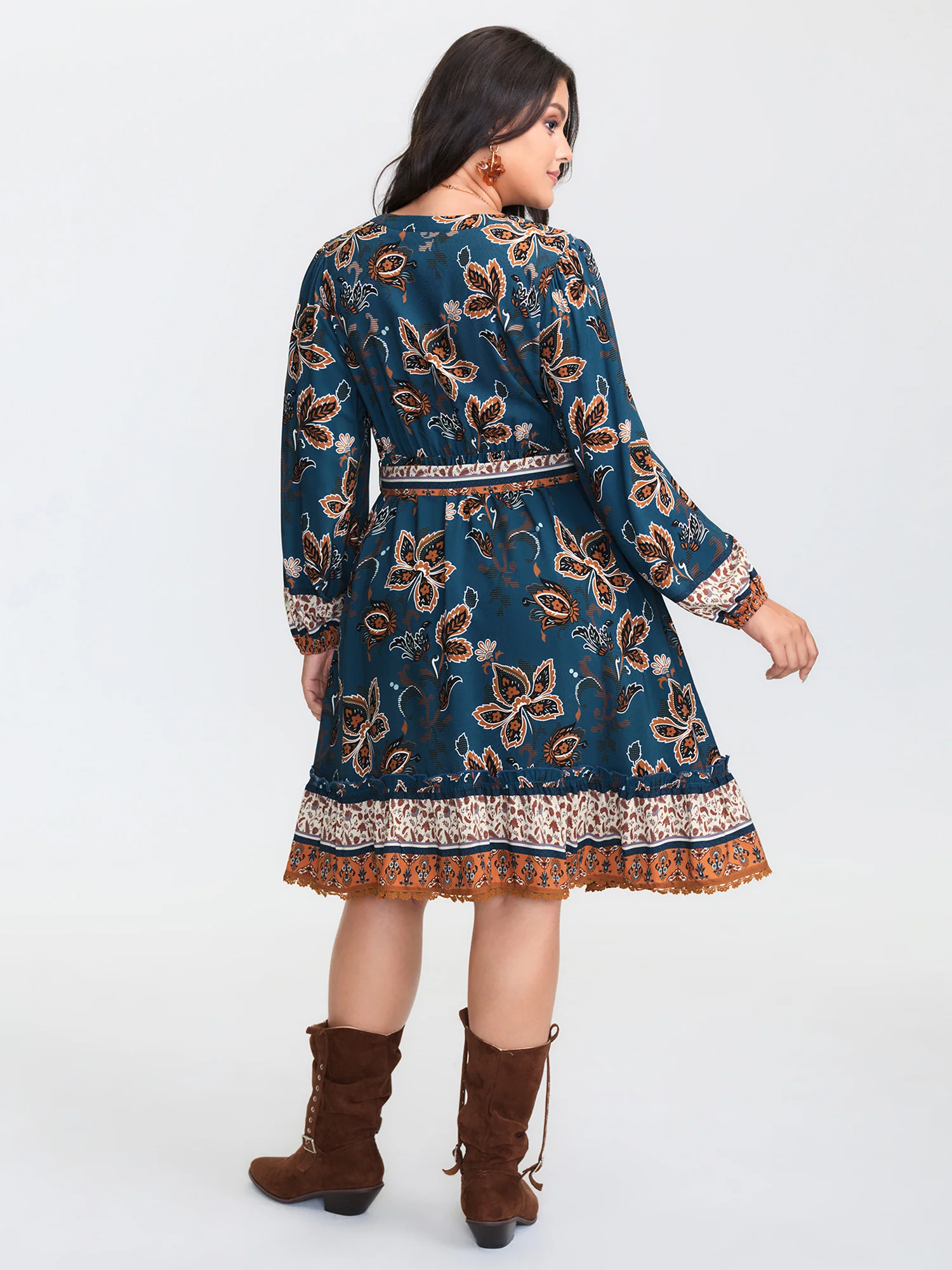 Floral Print Pockets Belted Waist Midi Dress - Image 4