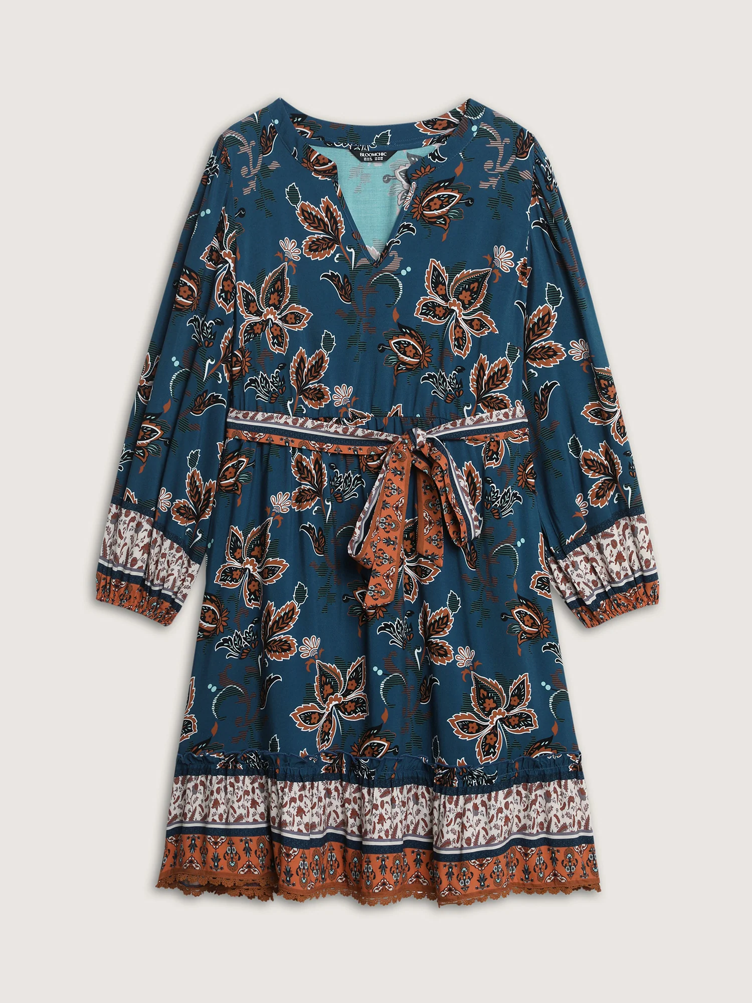 Floral Print Pockets Belted Waist Midi Dress - Image 7