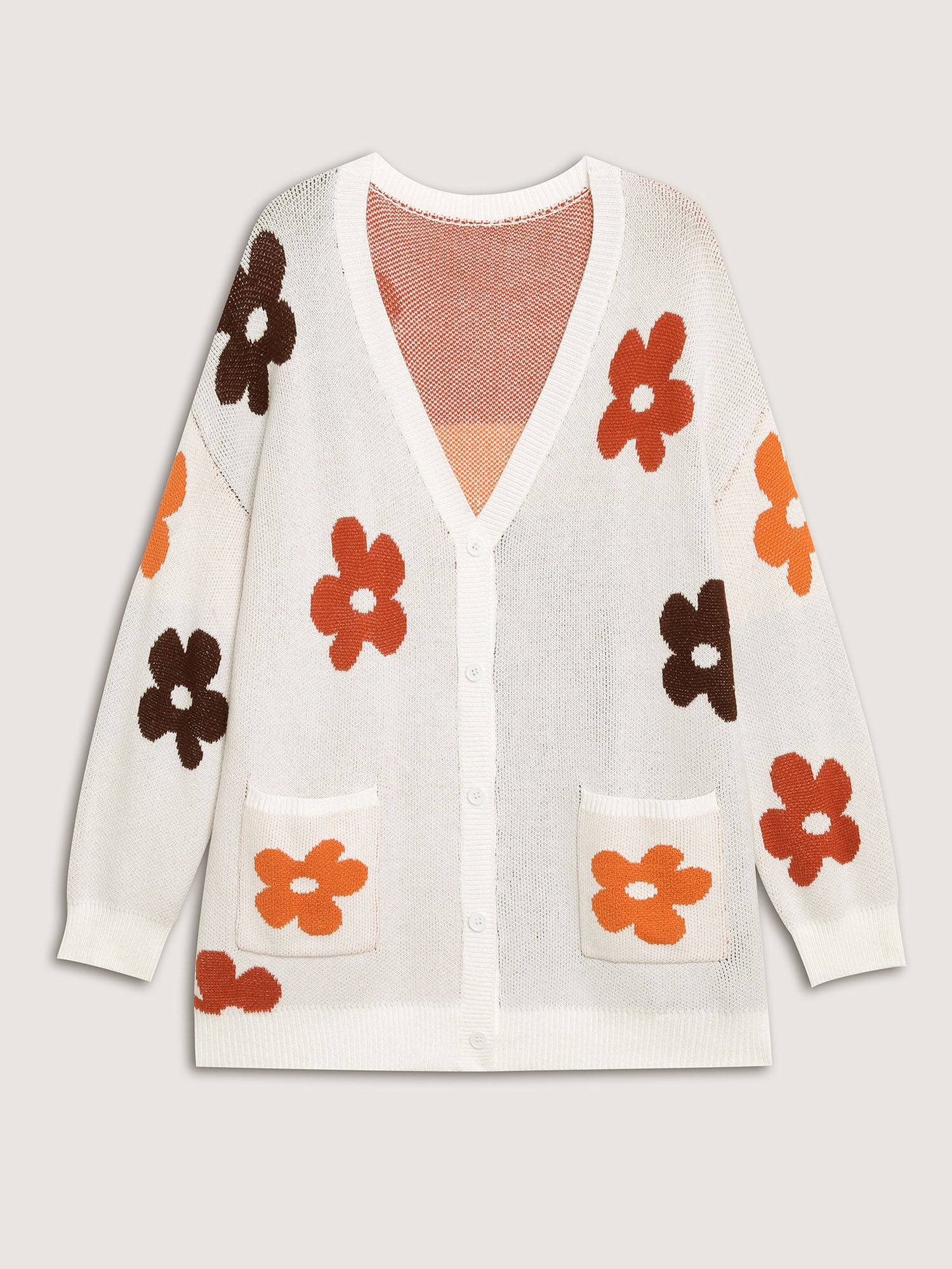 Floral Print Pockets Button-Front Knit Cardigan - Image 9