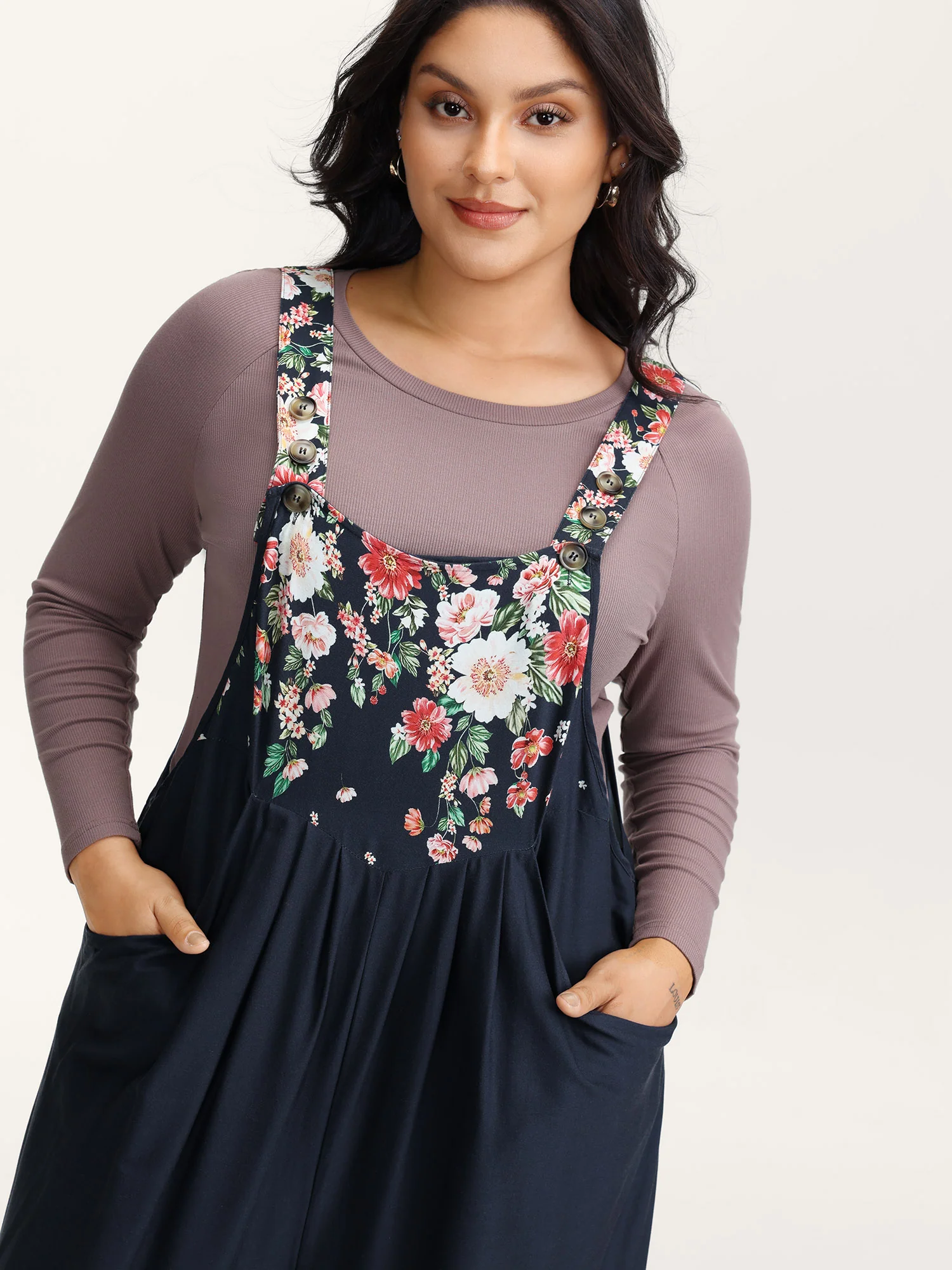 Floral Print Pockets Casual Jumpsuit - Image 2