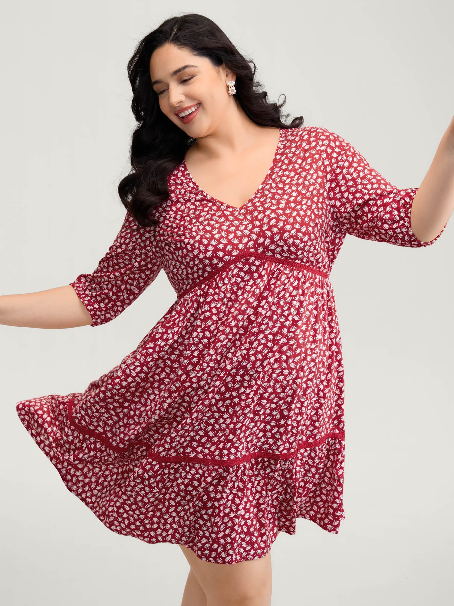 Floral Print Pockets Contrast Knee-Length Dress - Image 3