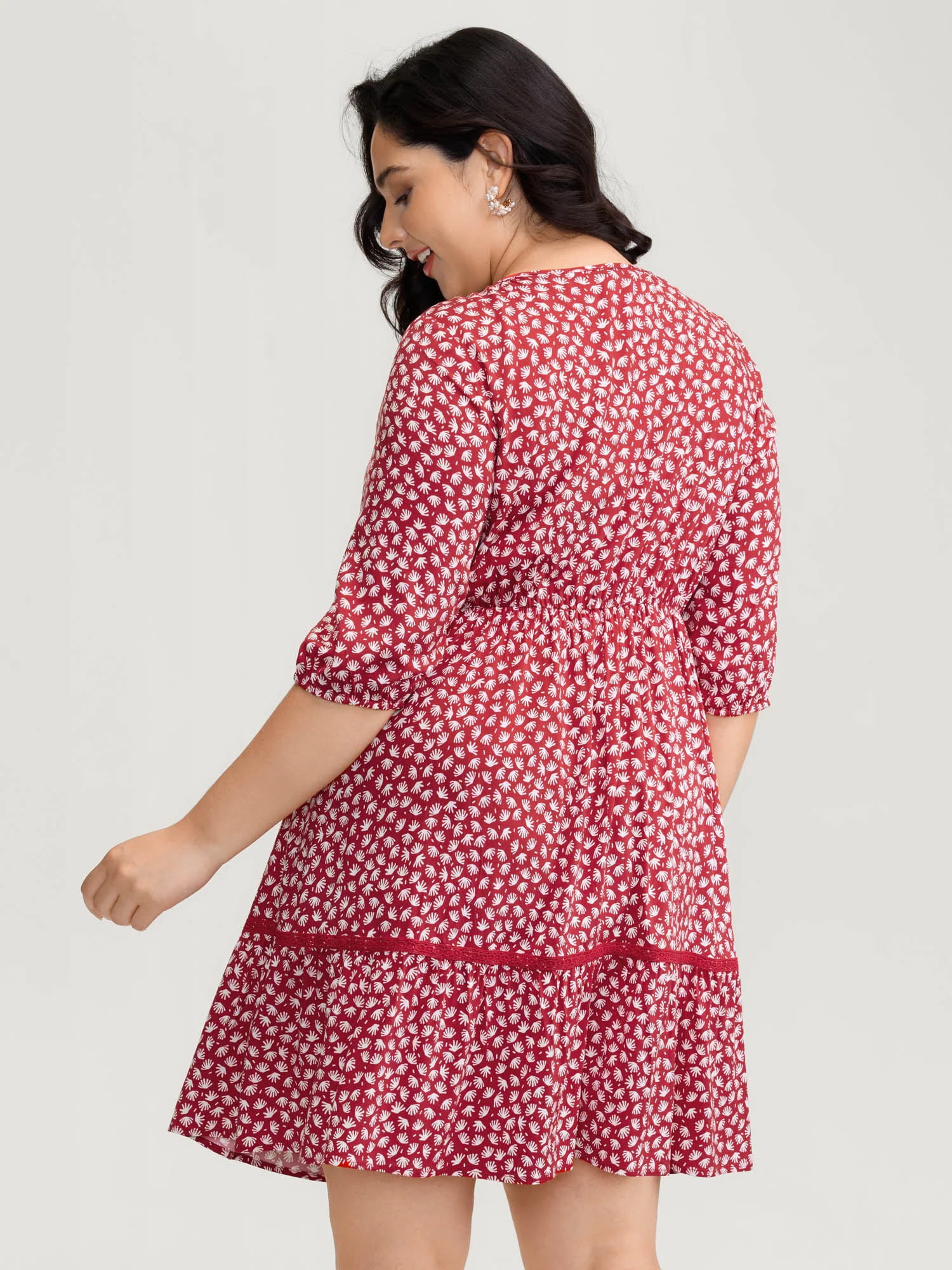 Floral Print Pockets Contrast Knee-Length Dress - Image 4