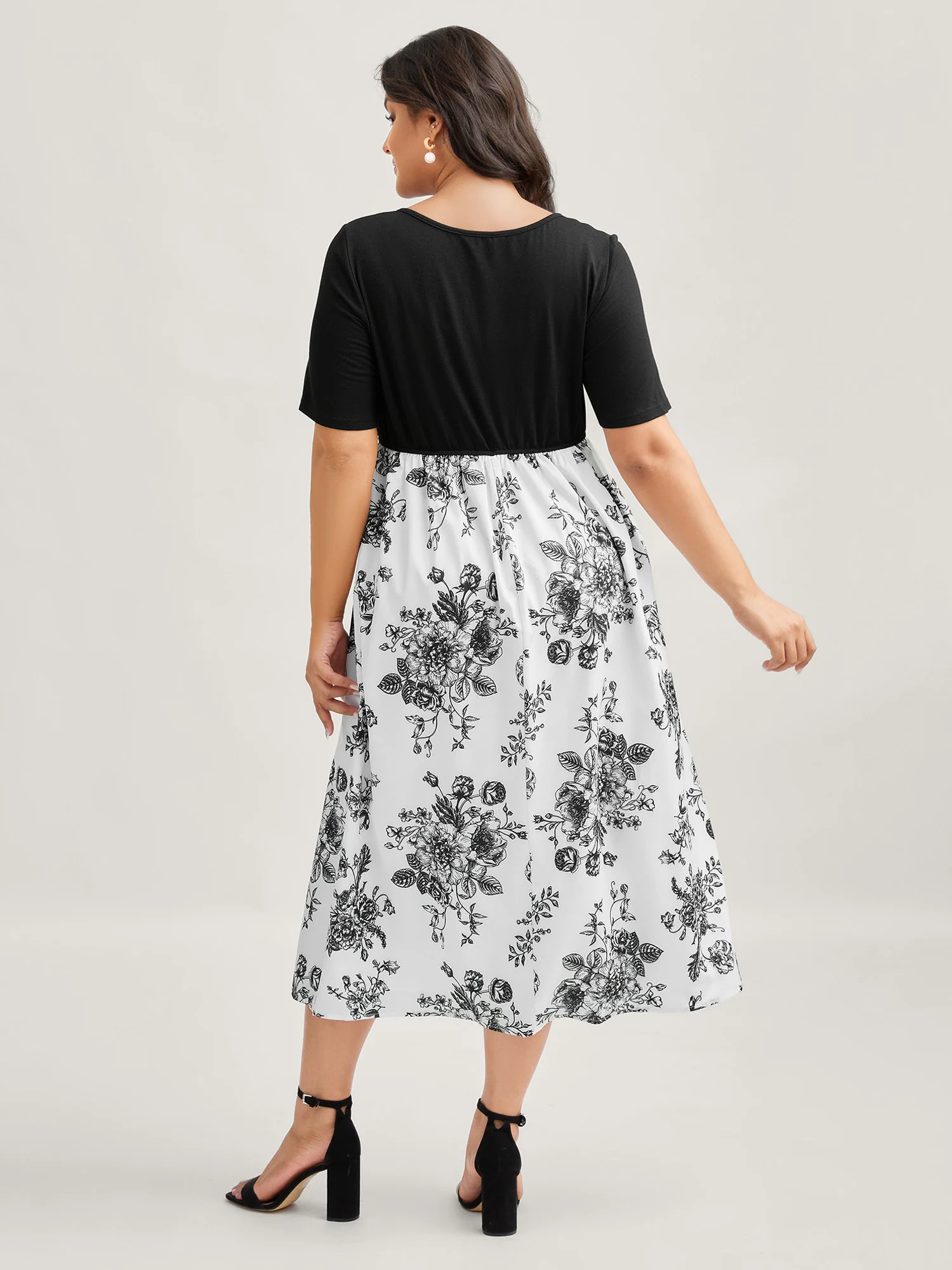 Floral Print Pockets Contrast Midi Dress - Image 4