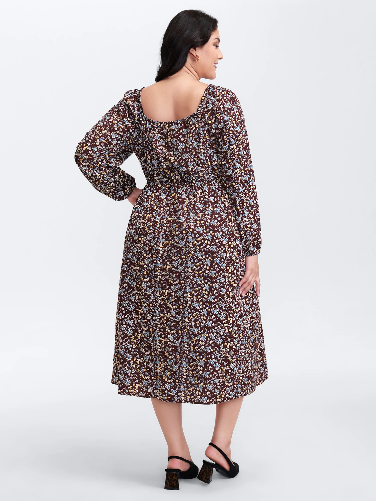 Floral Print Pockets Neckline Tie Maxi Dress - Image 4