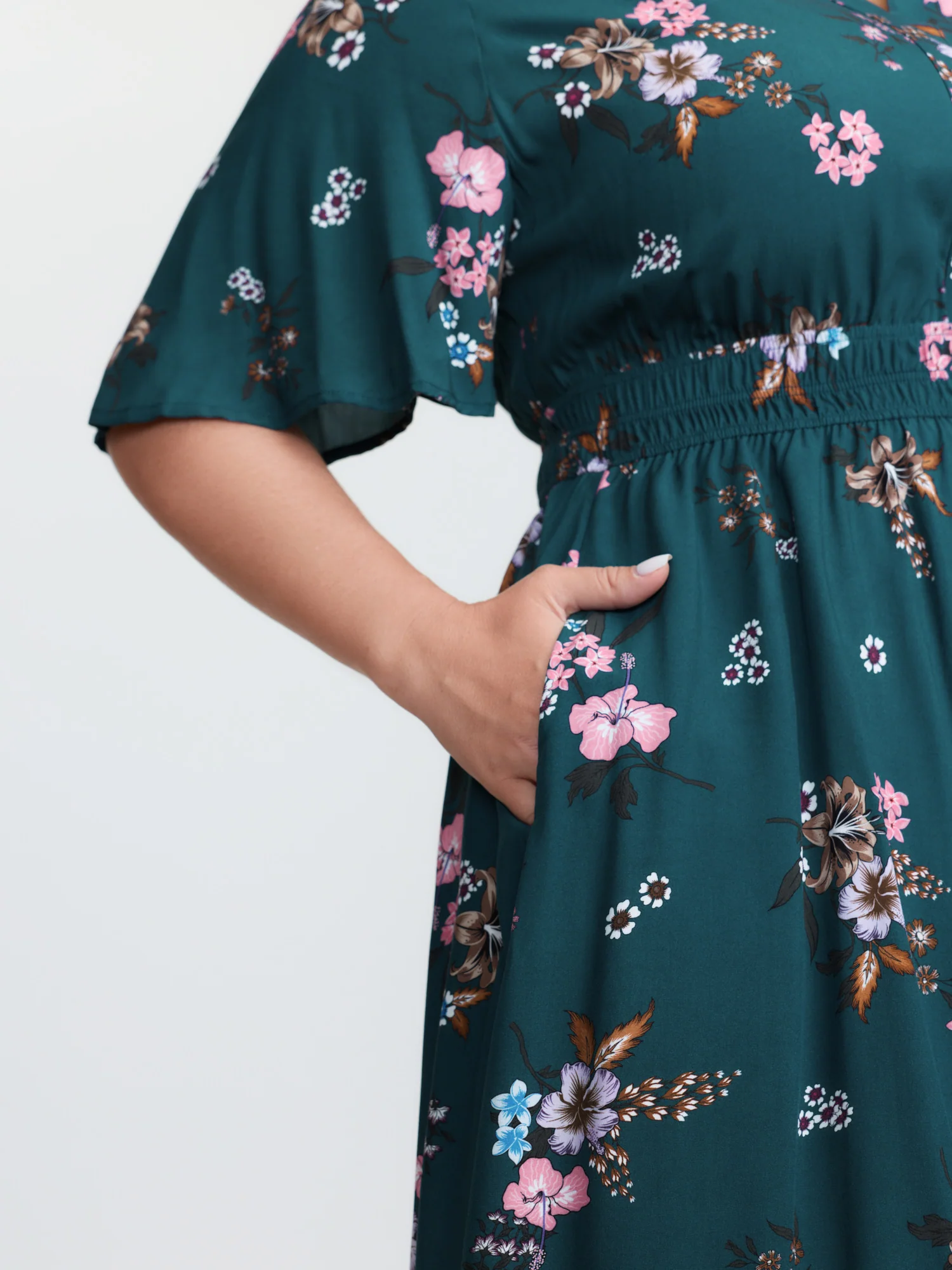 Floral Print Pockets Notched Collar Maxi Dress - Image 4