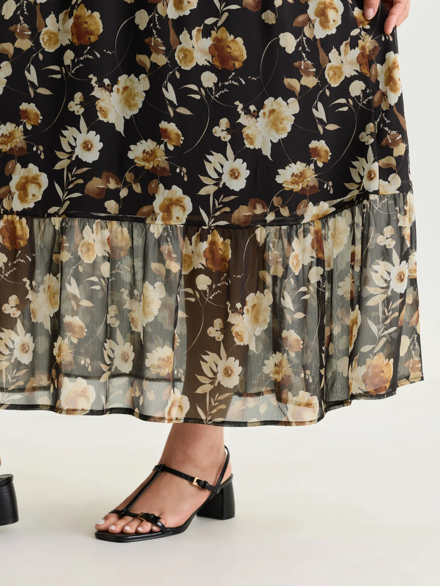 Floral Print Pockets Shirred Mock Neck Maxi Dress - Image 10