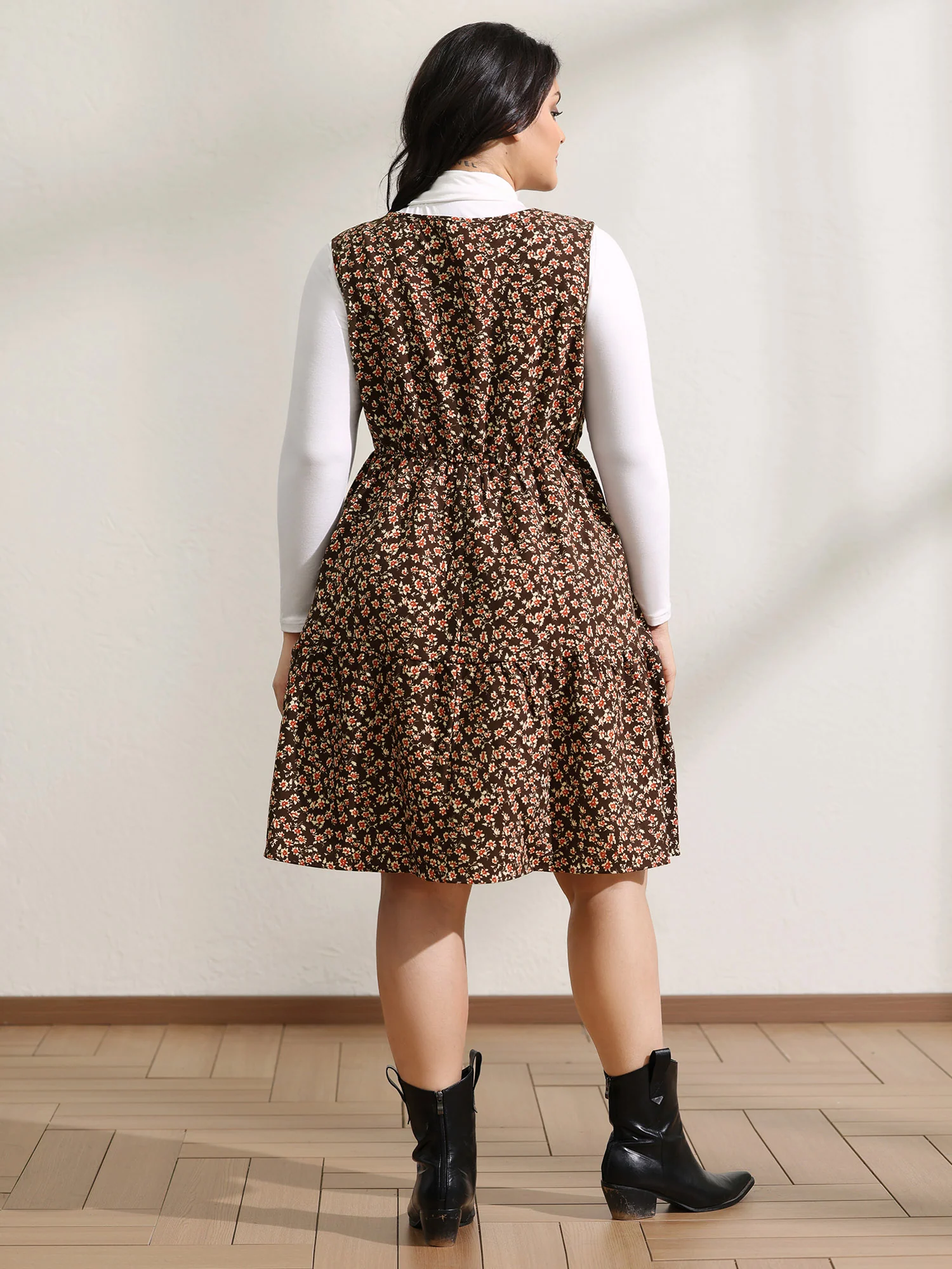 Floral Print Pockets Sleeveless Mini Dress - Image 4