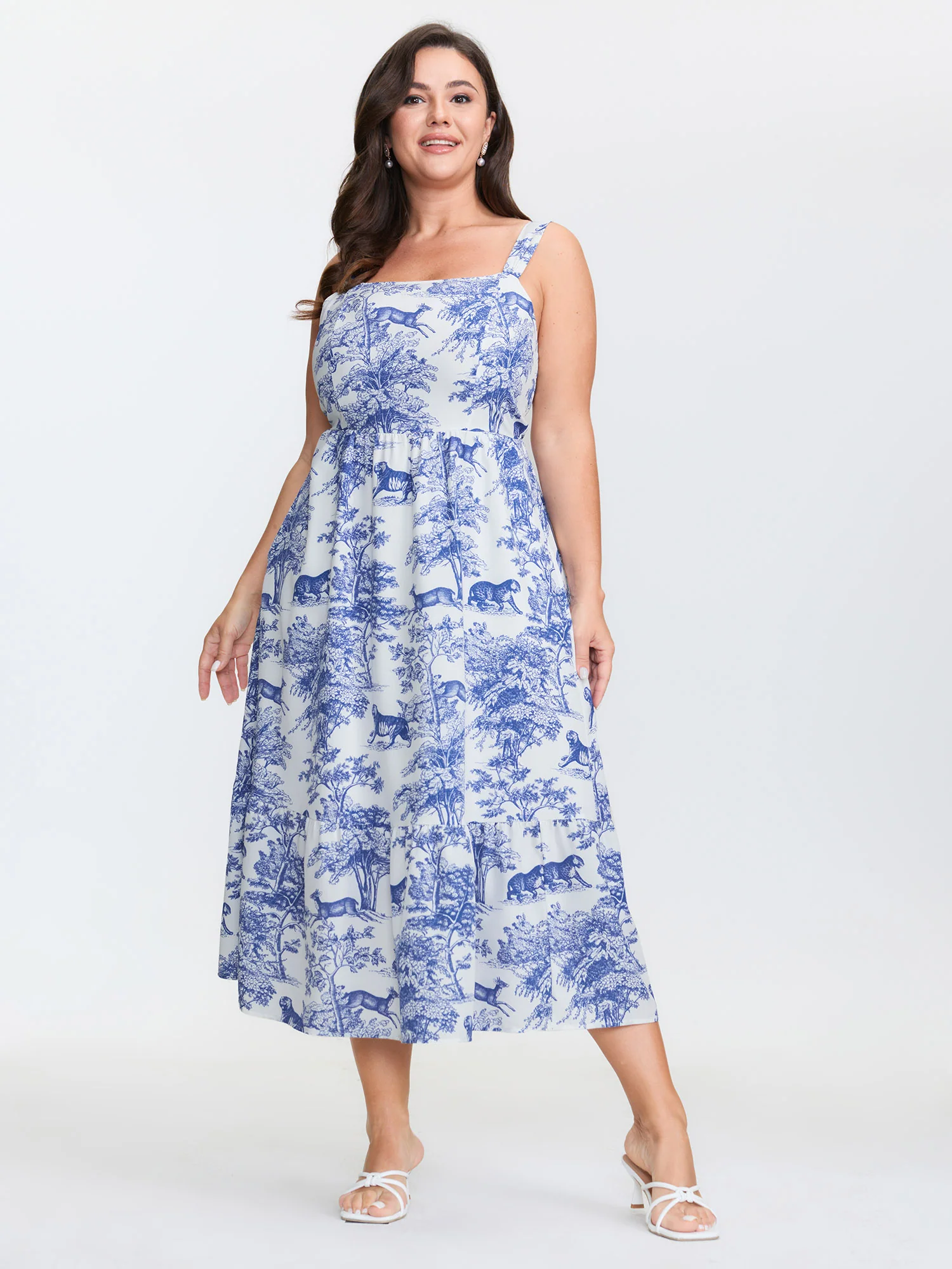 Floral Print Pockets Stretchy Waist Midi Dress - Image 3