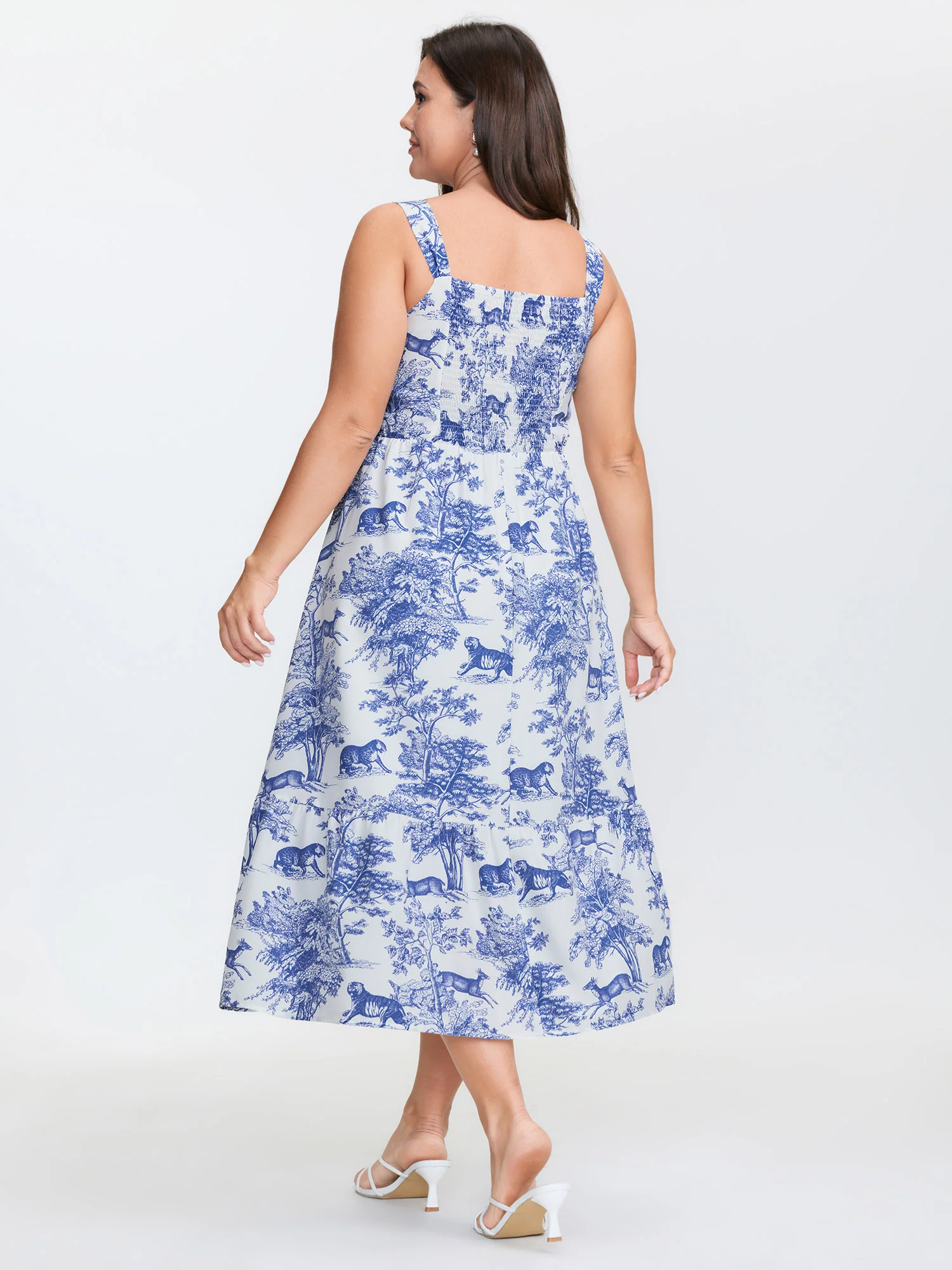 Floral Print Pockets Stretchy Waist Midi Dress - Image 4