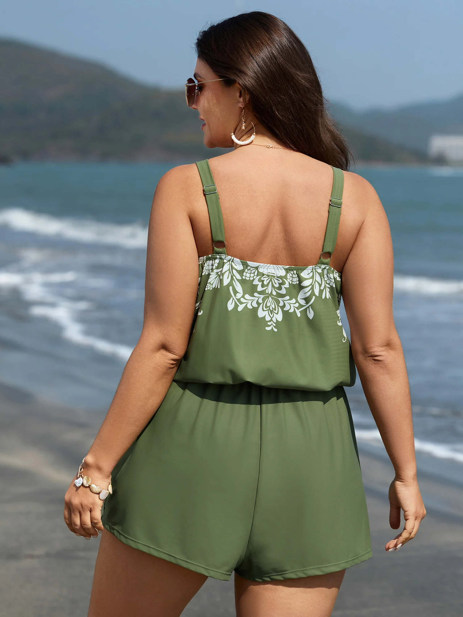 Floral Print Pockets Swim Romper - Image 4