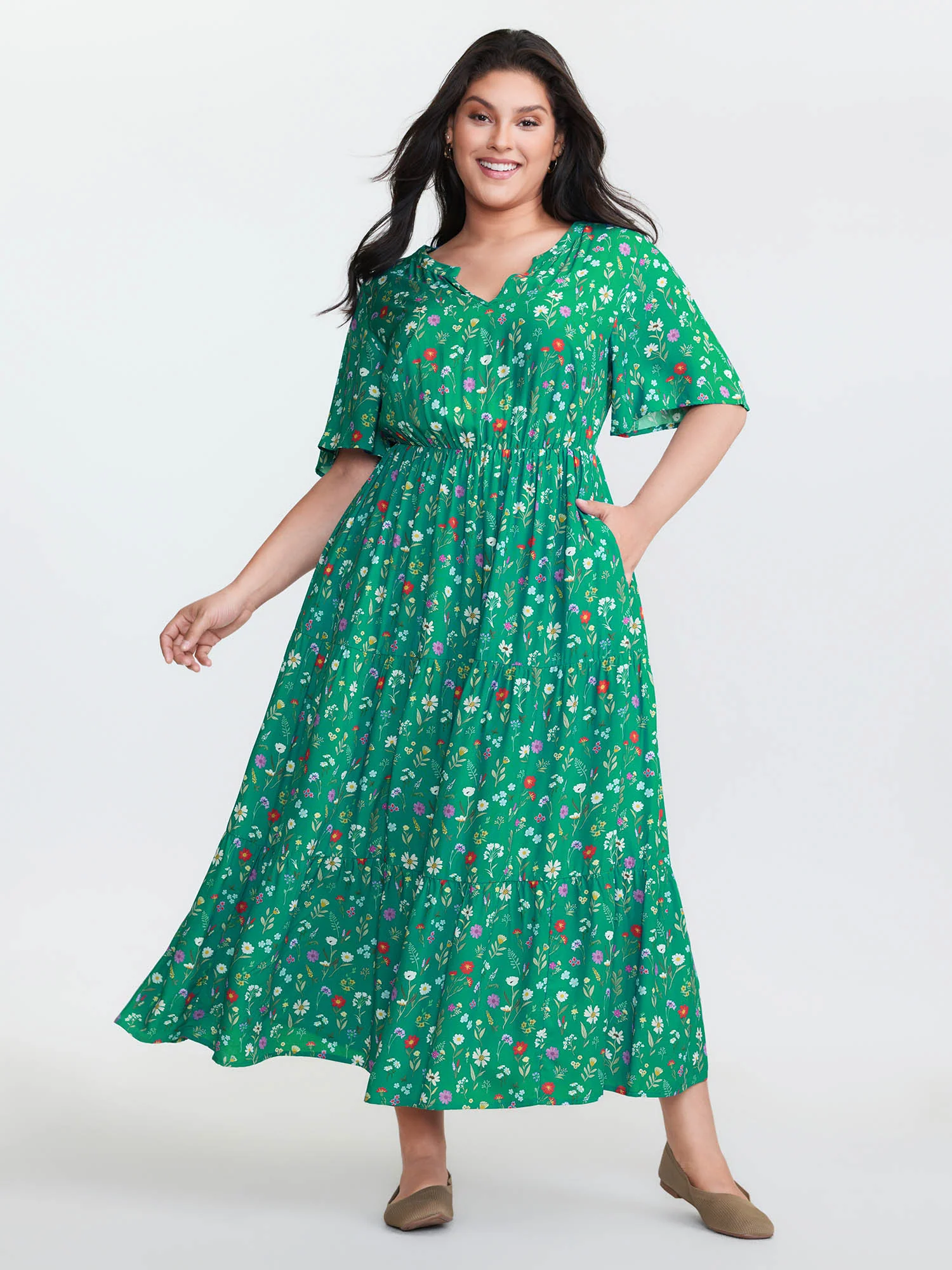 Floral Print Pockets Tiered Maxi Dress - Image 10