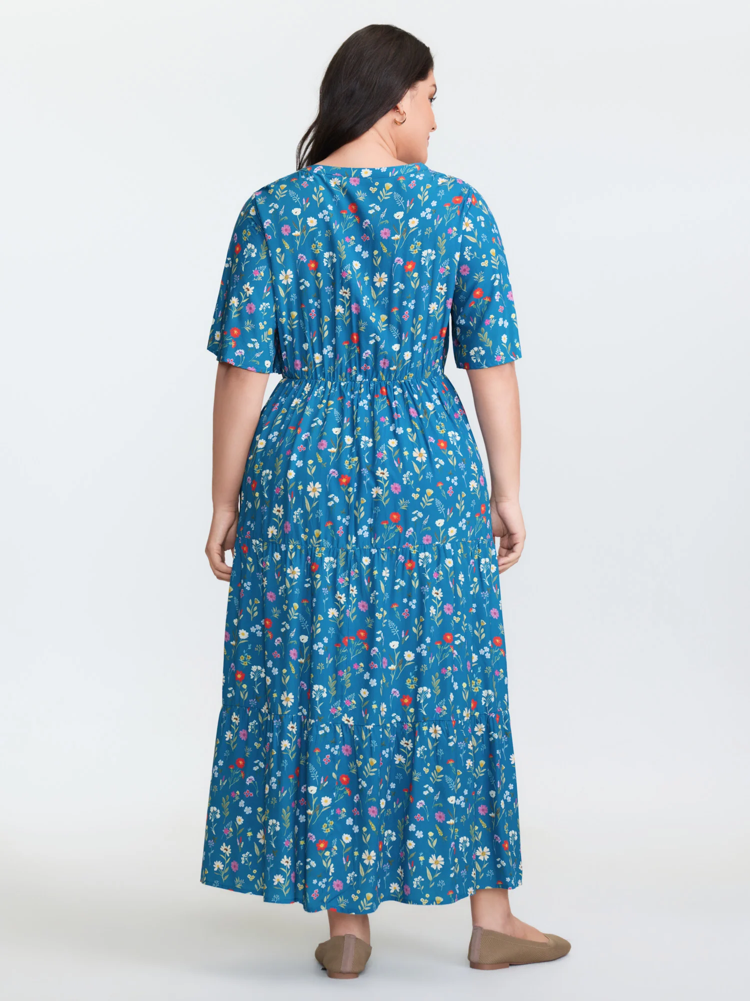 Floral Print Pockets Tiered Maxi Dress - Image 4