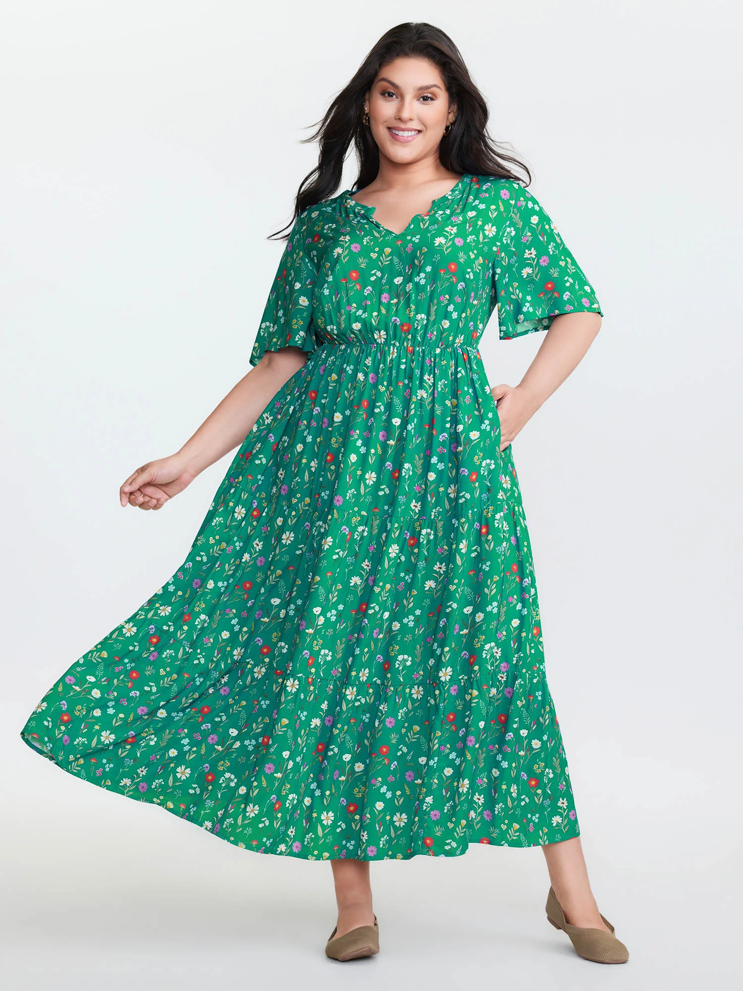 Floral Print Pockets Tiered Maxi Dress - Image 8