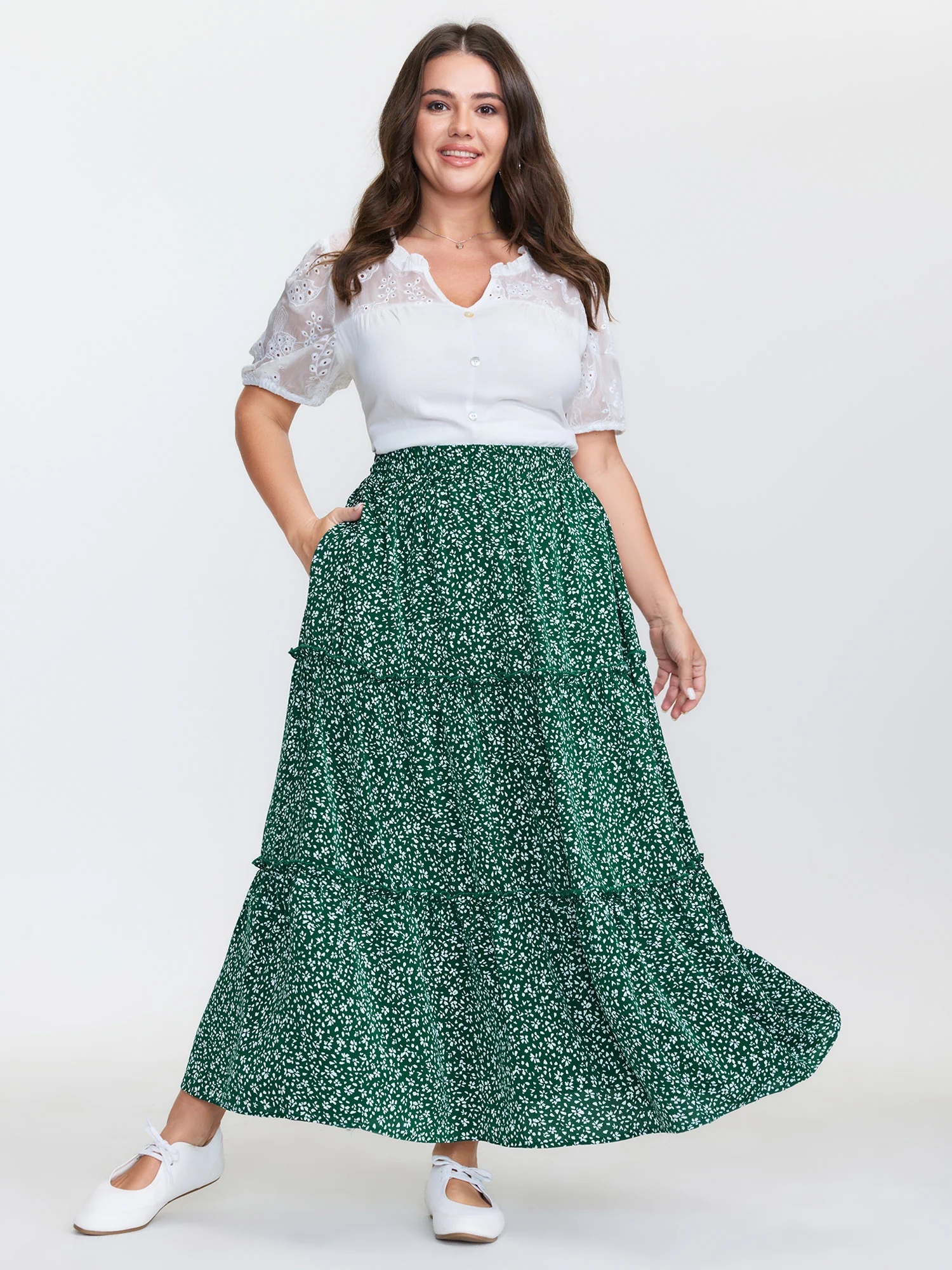 Floral Print Pockets Tiered Maxi Skirt - Image 2