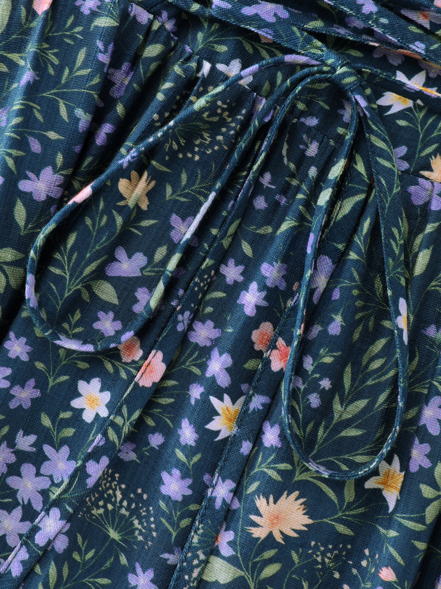 Floral Print Puffy Sleeve Cinched-Waist Midi Dress - Image 5