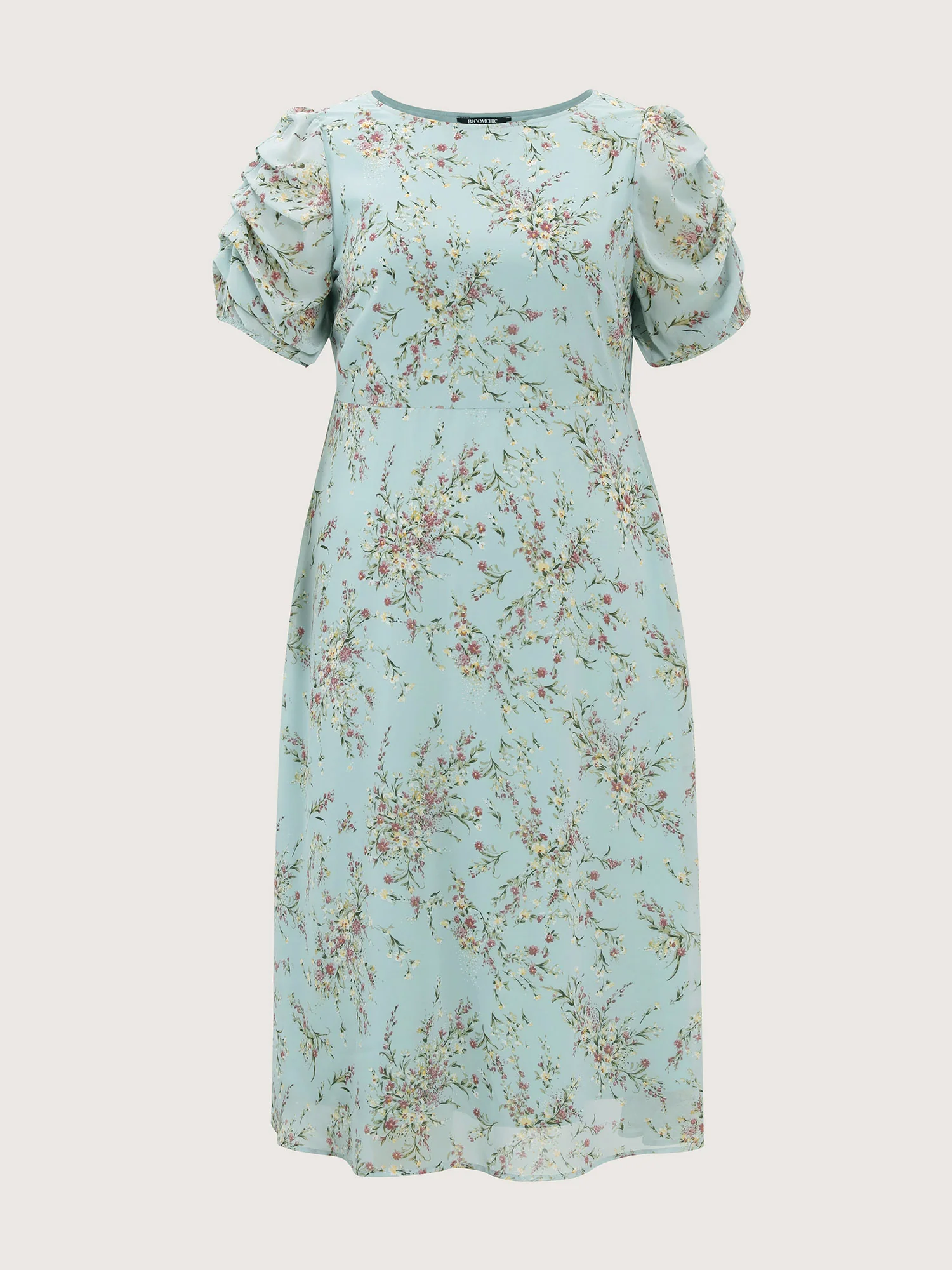 Floral Print Puffy Sleeve Midi Dress - Image 7