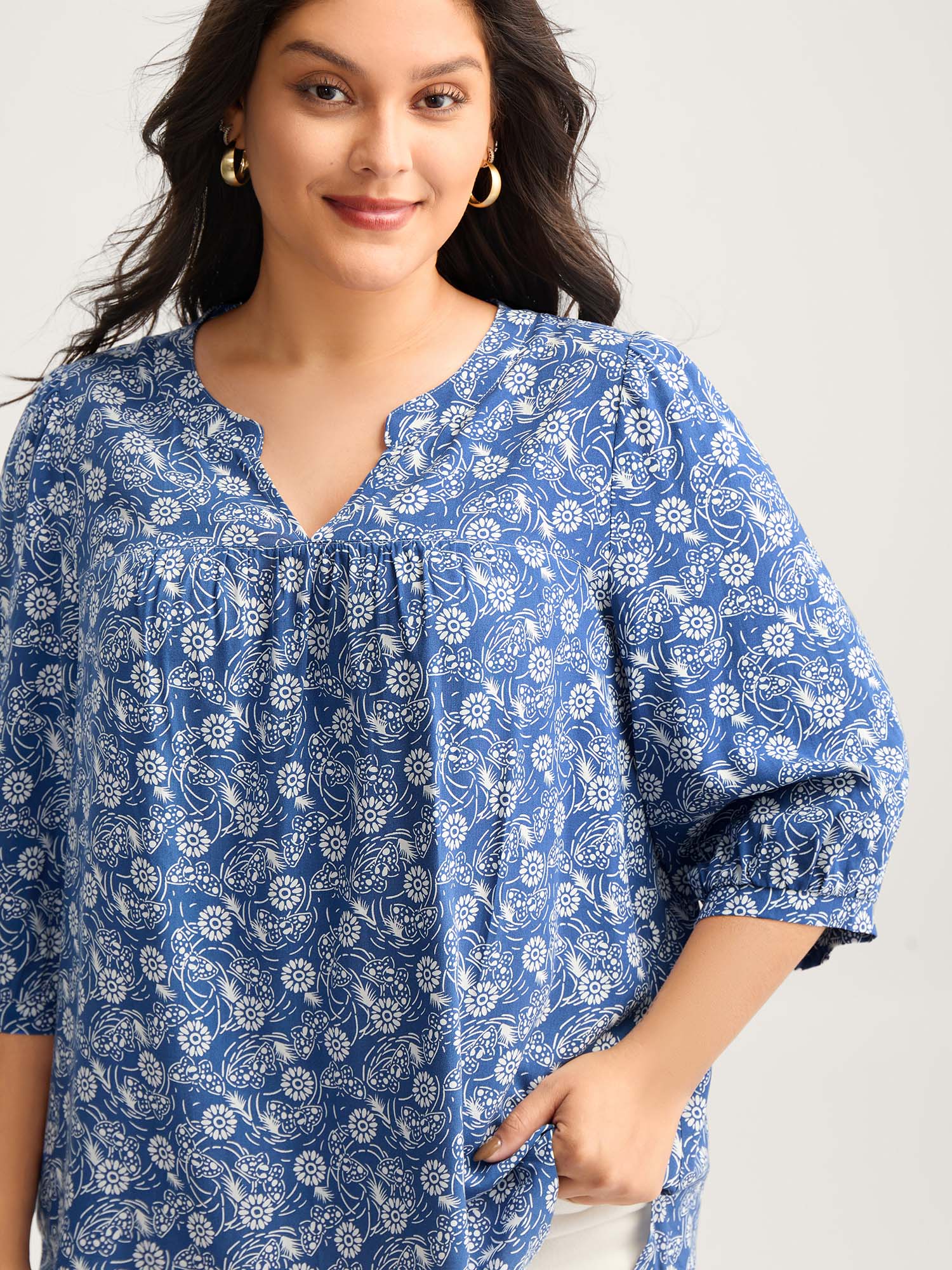 Floral Print Quarter Sleeve Blouse - Image 2