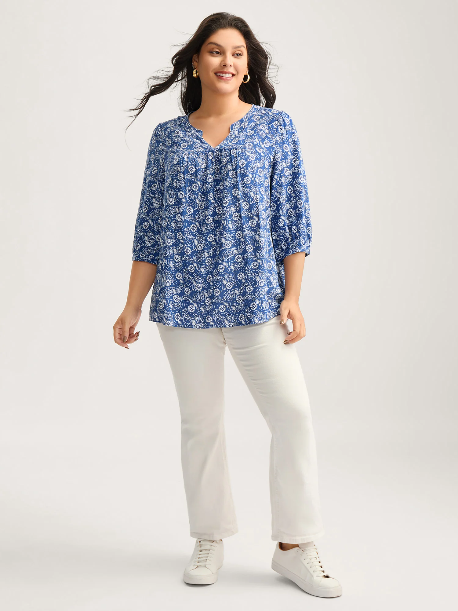 Floral Print Quarter Sleeve Blouse - Image 3
