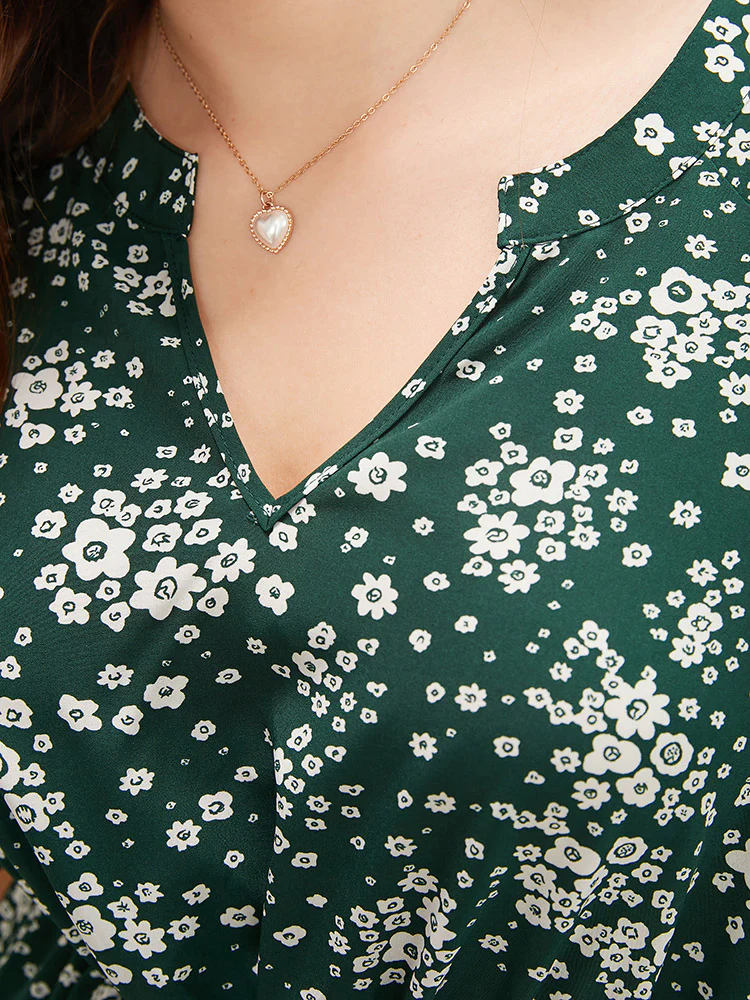 Floral Print Raglan Sleeve Pocket Drawstring Ruffles Dress - Image 5