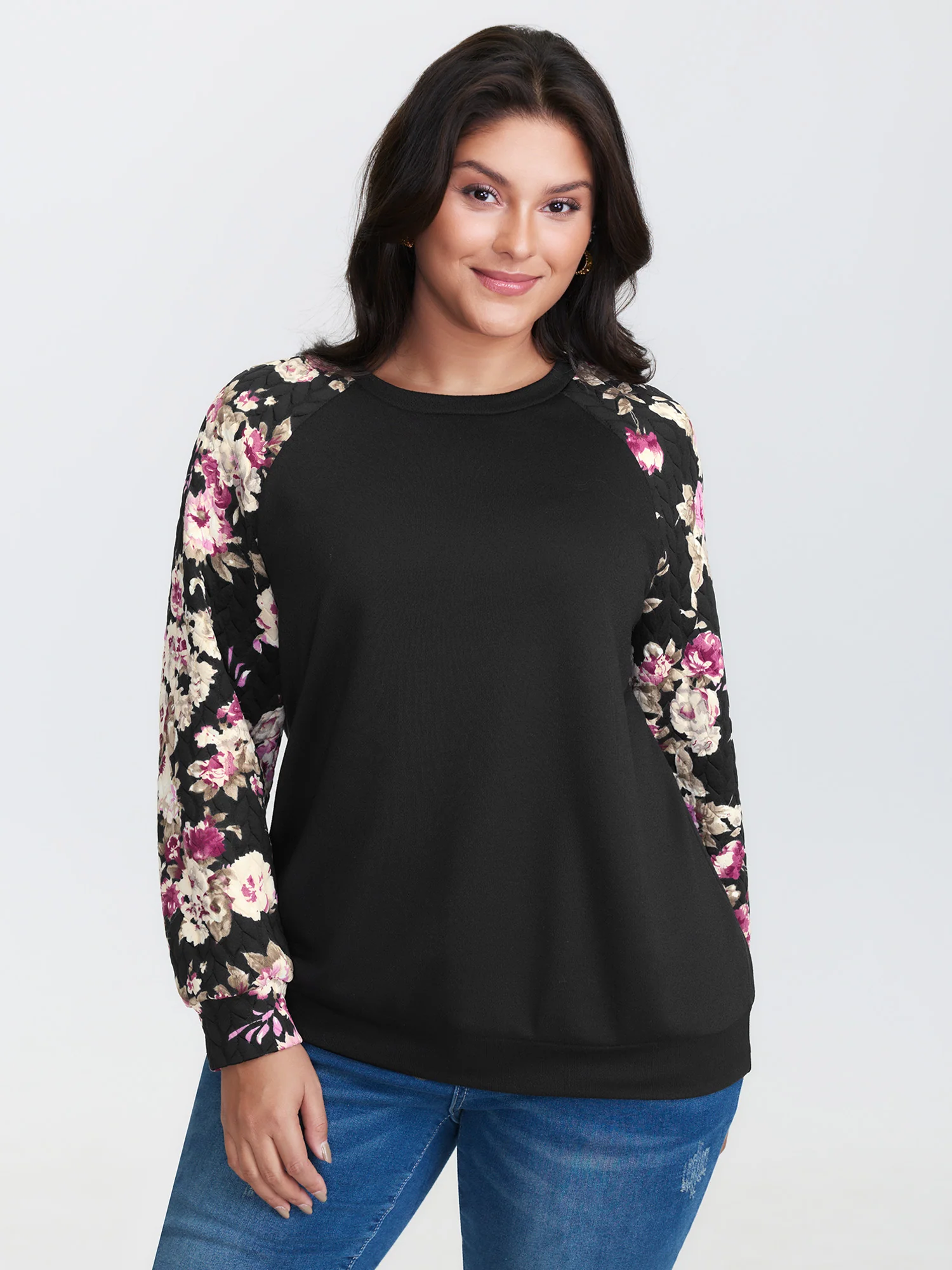 Floral Print Raglan Sleeve Sweatshirt - Image 2