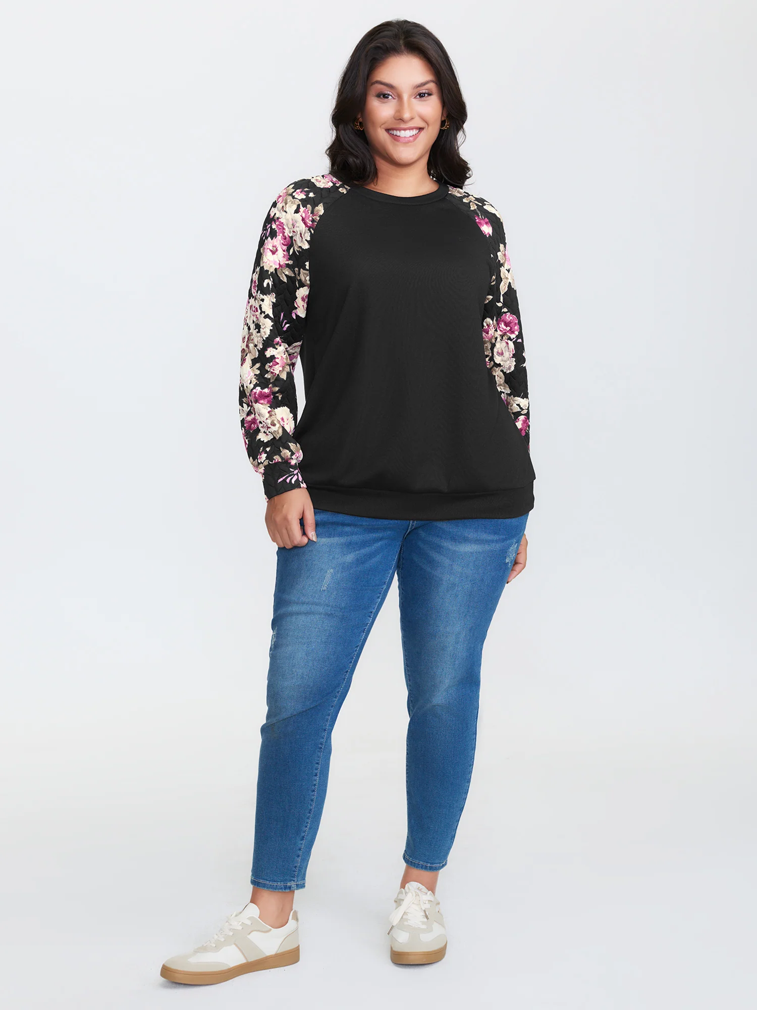 Floral Print Raglan Sleeve Sweatshirt - Image 3