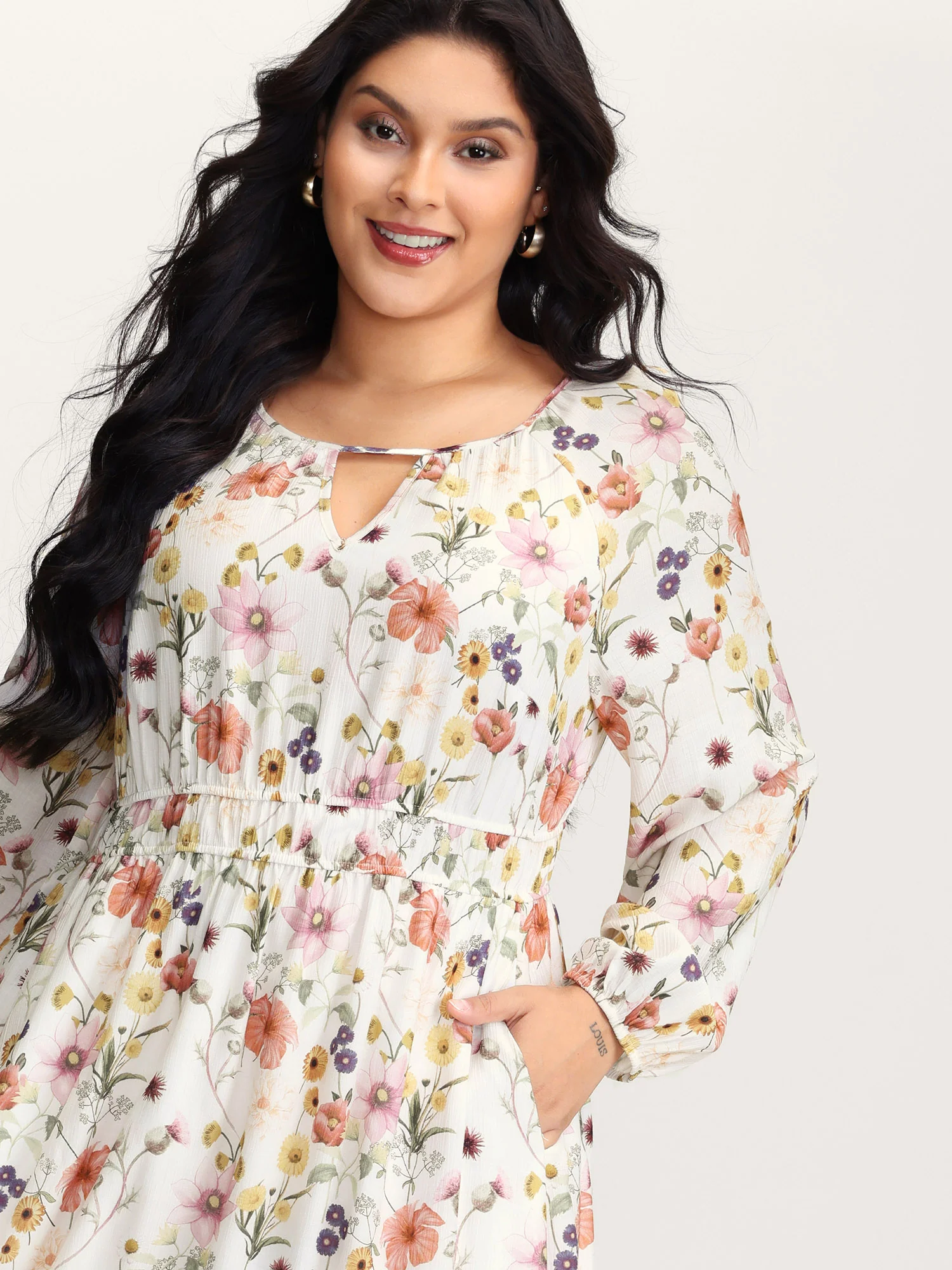 Floral Print Rayon Cut-Out Neck Maxi Dress - Image 2