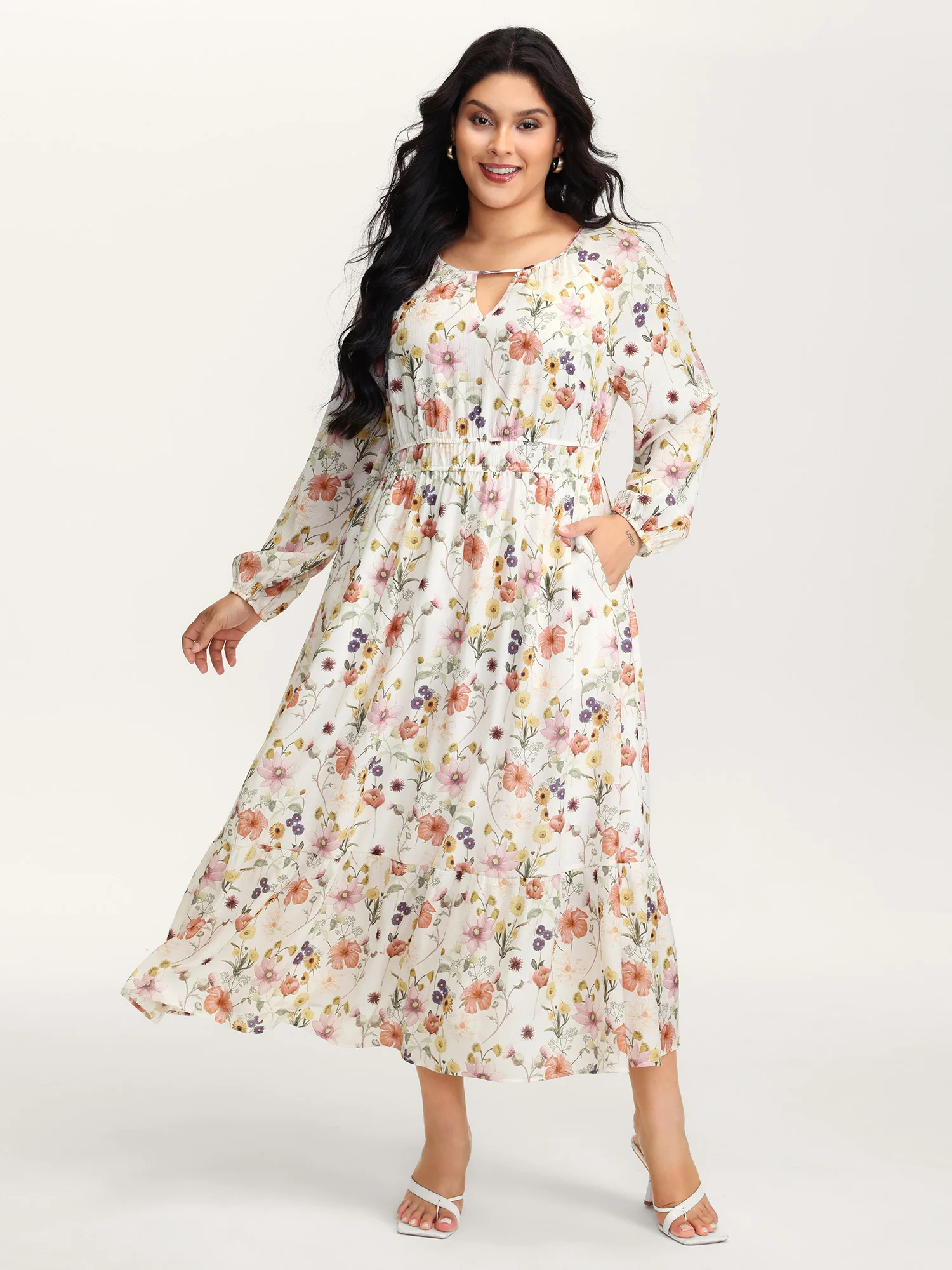 Floral Print Rayon Cut-Out Neck Maxi Dress - Image 3