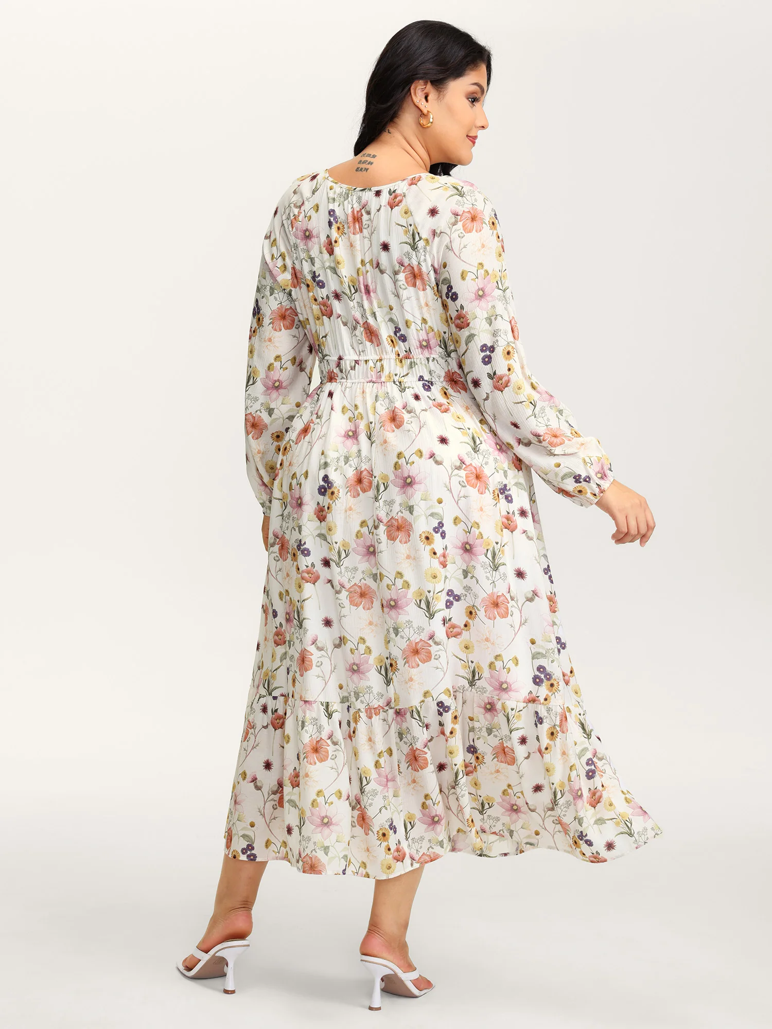 Floral Print Rayon Cut-Out Neck Maxi Dress - Image 4
